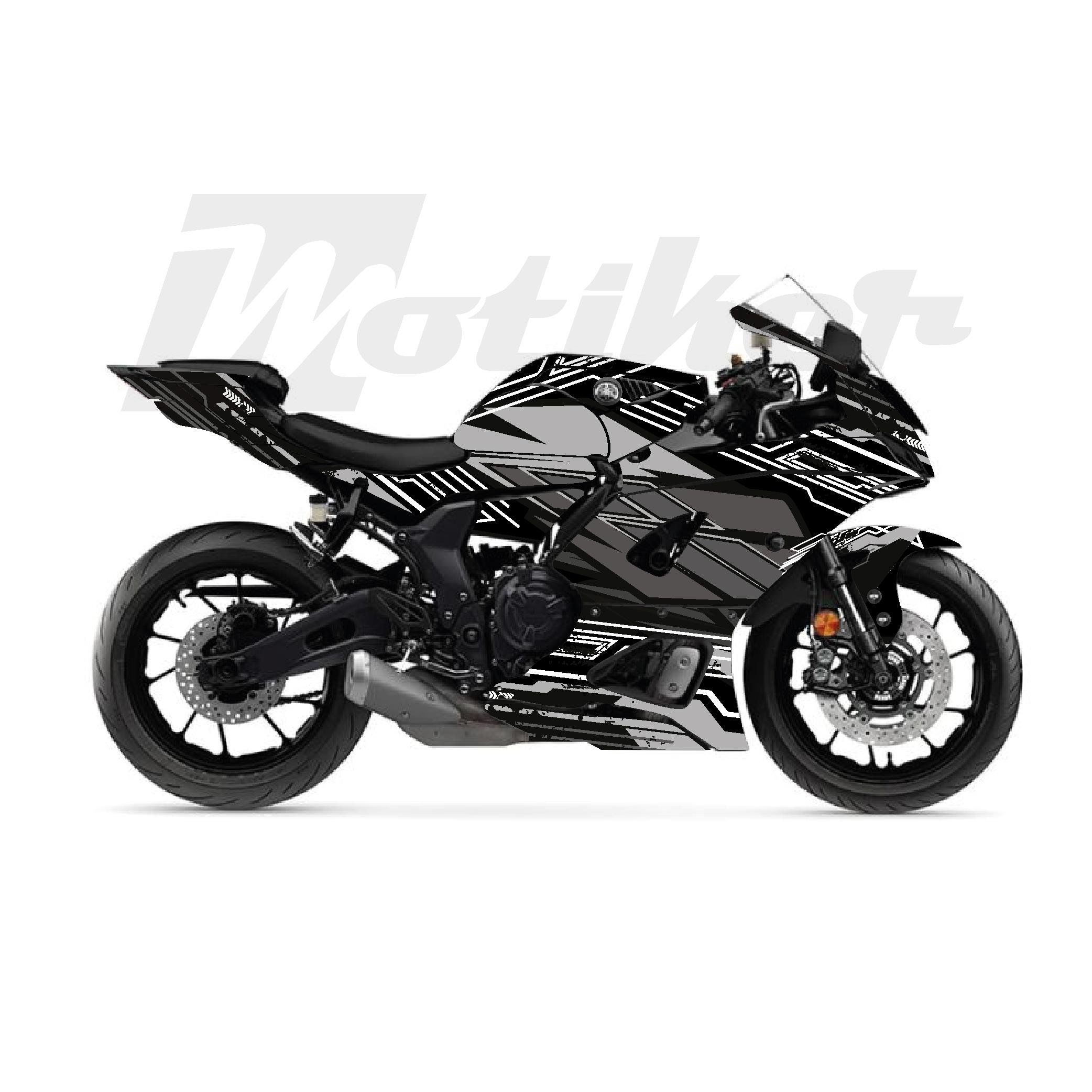 YZF R7Yamaha YZF-R7 K'night Model Parçalı Motosiklet Kaplama Sticker Etiket Modeli Koyu Gri Gri Beyaz