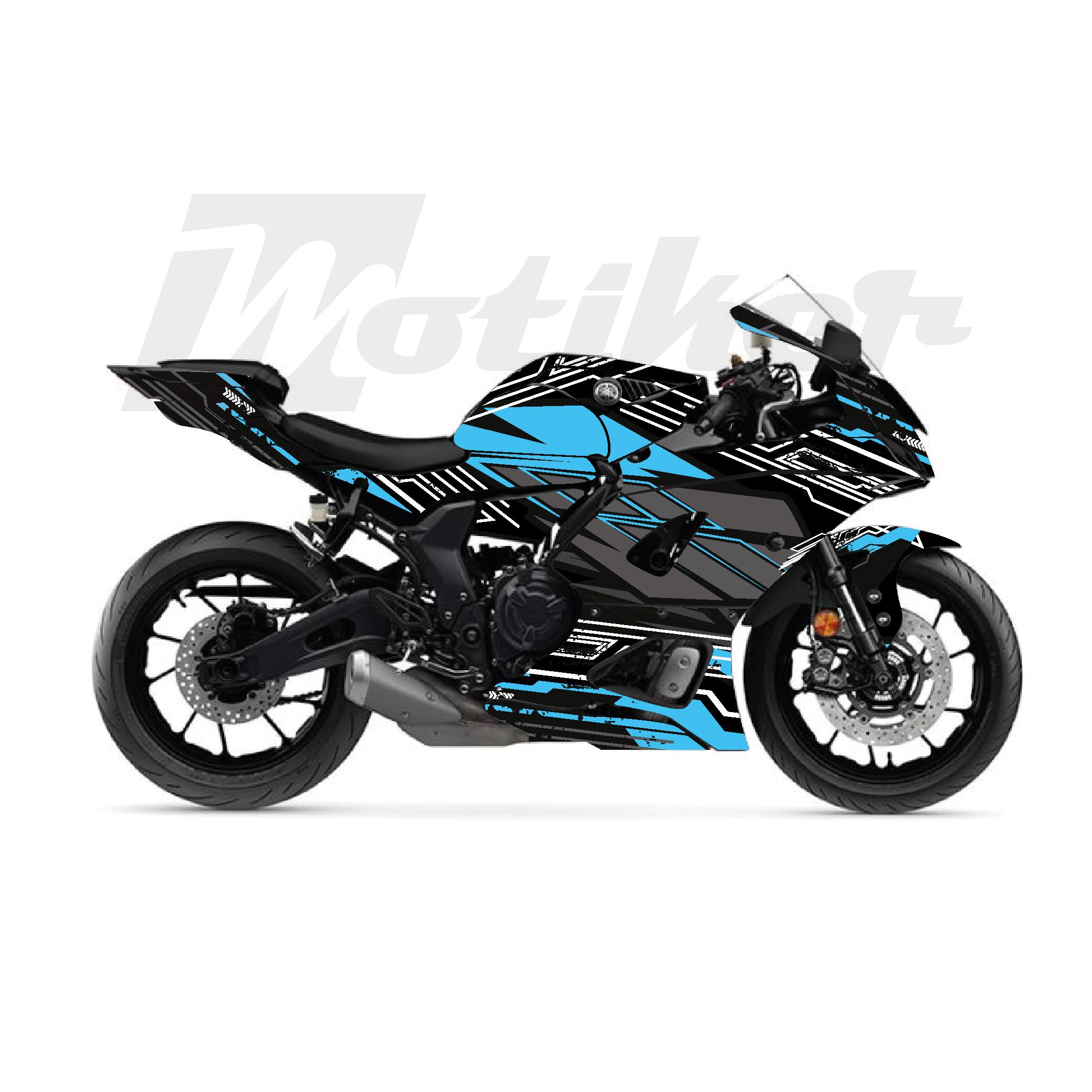 YZF R7Yamaha YZF-R7 K'night Model Parçalı Motosiklet Kaplama Sticker Etiket Modeli Açık Mavi Gri Beyaz