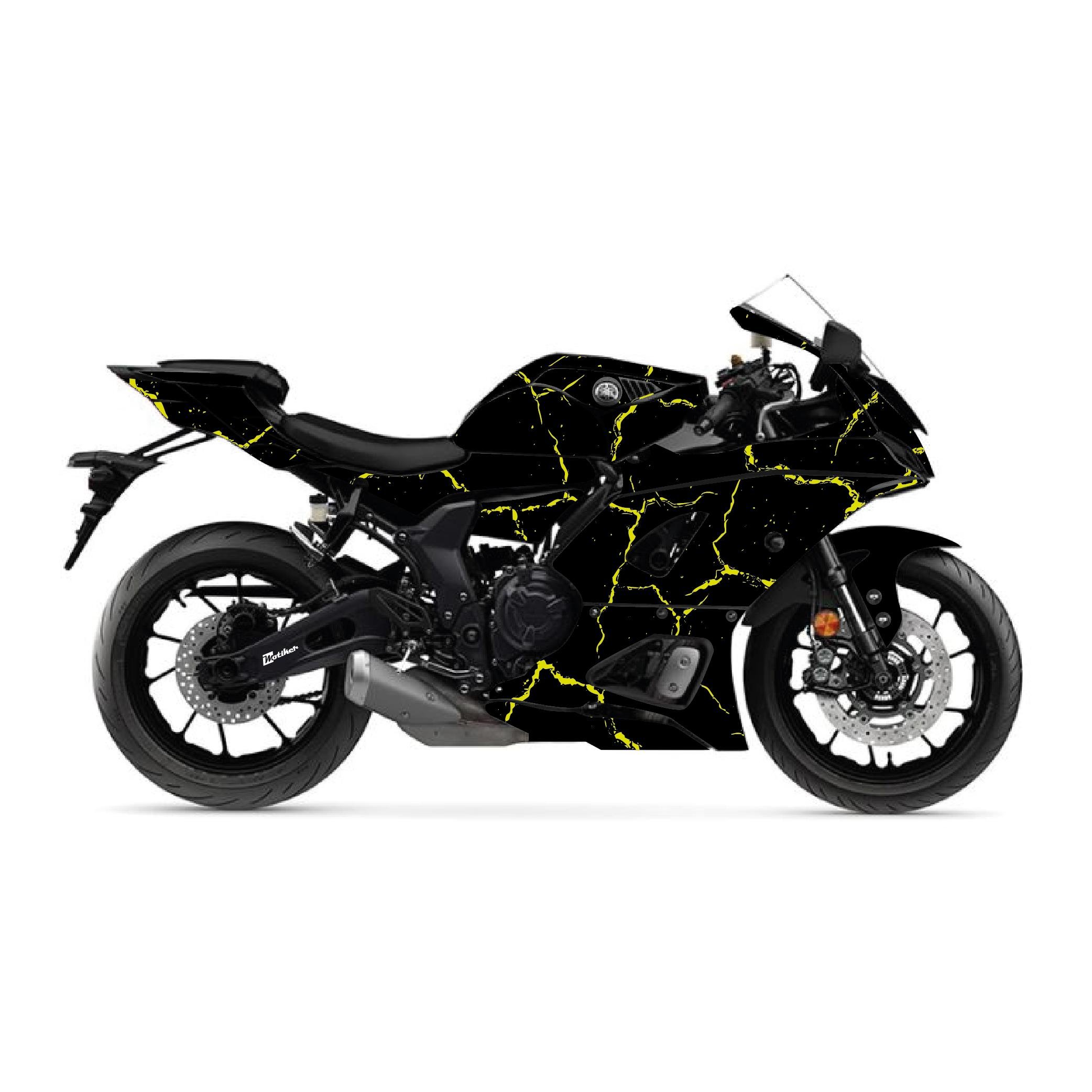 YZF R7Yamaha YZF R7 Sticker Şimşek Desen Kaplama Sticker Etiket Modeli Sarı