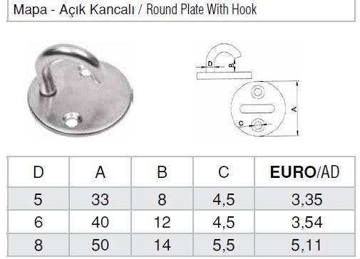 Açık Kancalı Mapa Paslanmaz Marin Tekne Yat
