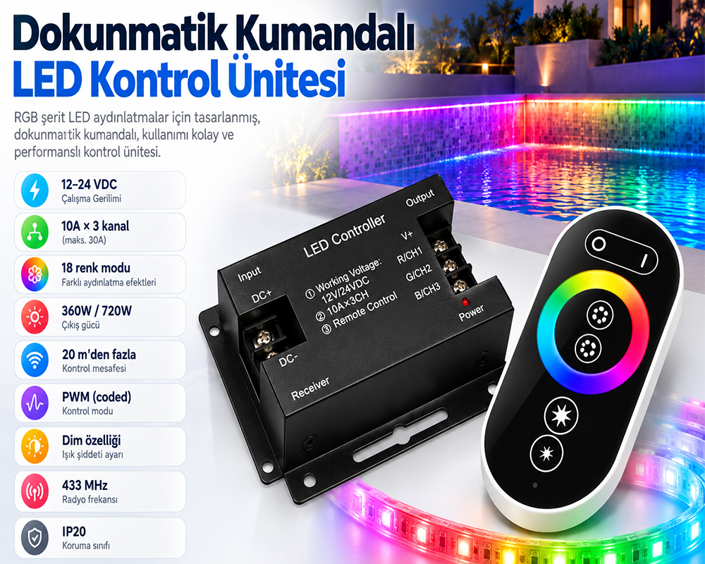 RF Dokunmatik LED Kontrol Cihazı Kumanda Detayı