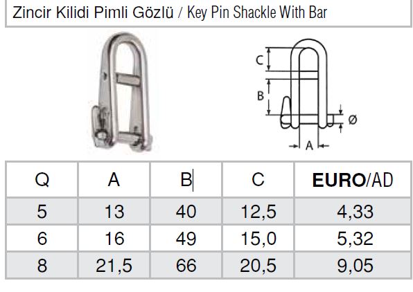 Zincir Kilidi Pimli Gözlü Paslanmaz Çelik