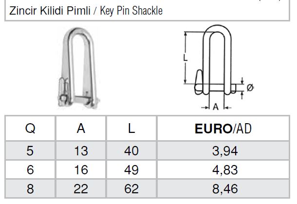 Zincir Kilidi Pimli Paslanmaz Çelik