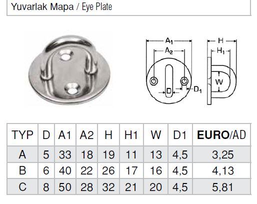 Yuvarlak Mapa Paslanmaz Marin Tekne Yat