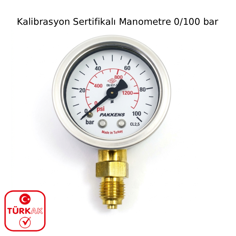 Kalibrasyon Sertifikalı Manometre 0-100 bar
