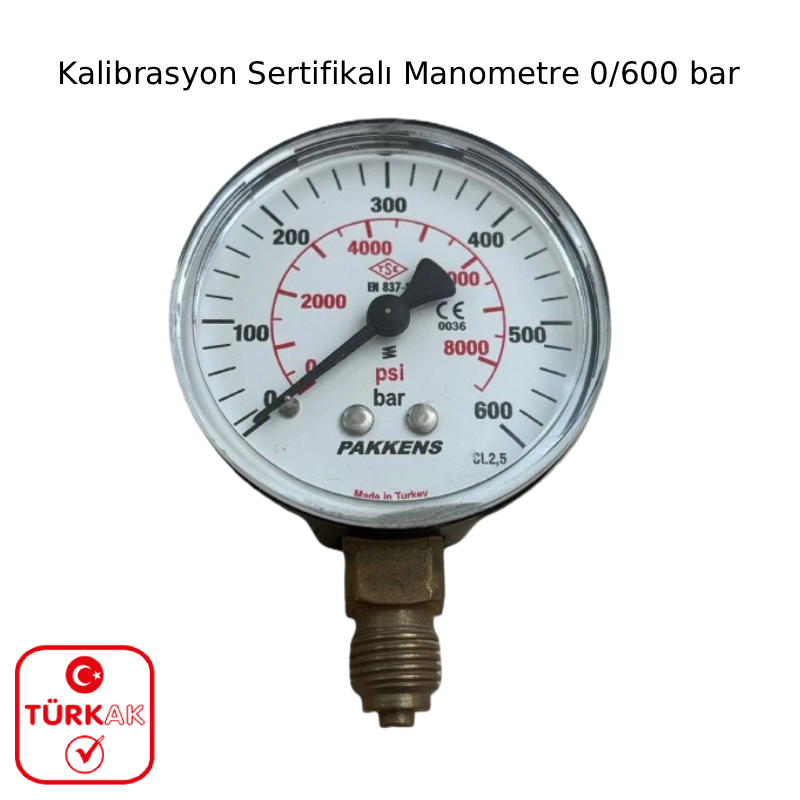 Kalibrasyon Sertifikalı Manometre 0-600 bar