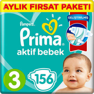 Prima Bebek Bezi Aktif Bebek 3 Beden Aylık Fırsat Paketi 156 Adet 