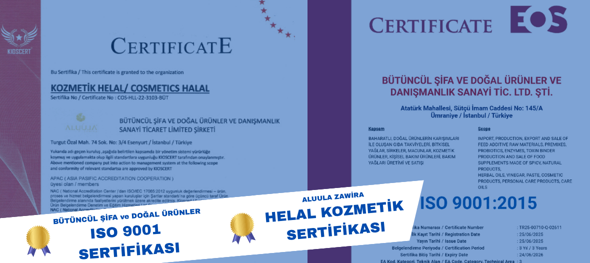 Helal Kozmetik Sertifikası ve ISO 9001 Sertifikası 