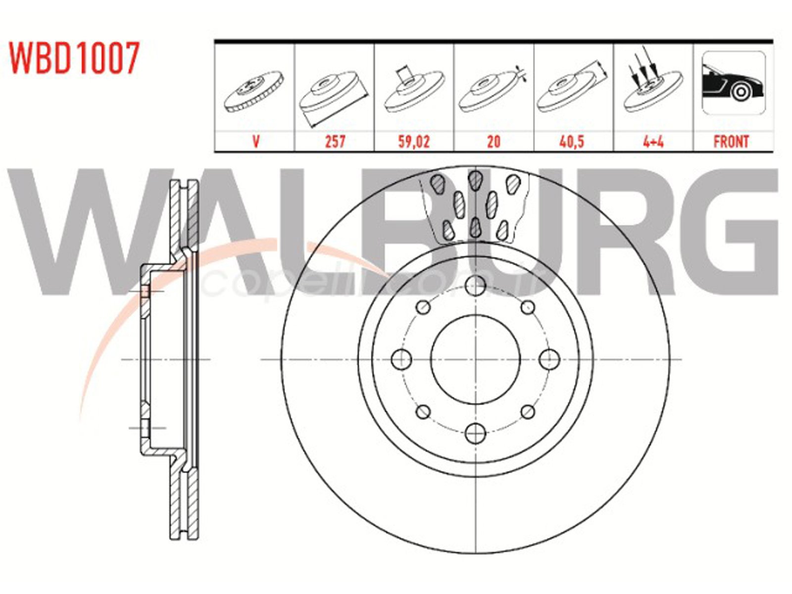 51749124WB - (WBD1007)ON FREN DISKI SOGUTMALI (TEK) ALBEA/DOBLO/FIORINO 1.3 MTJ 02- / WALBURG