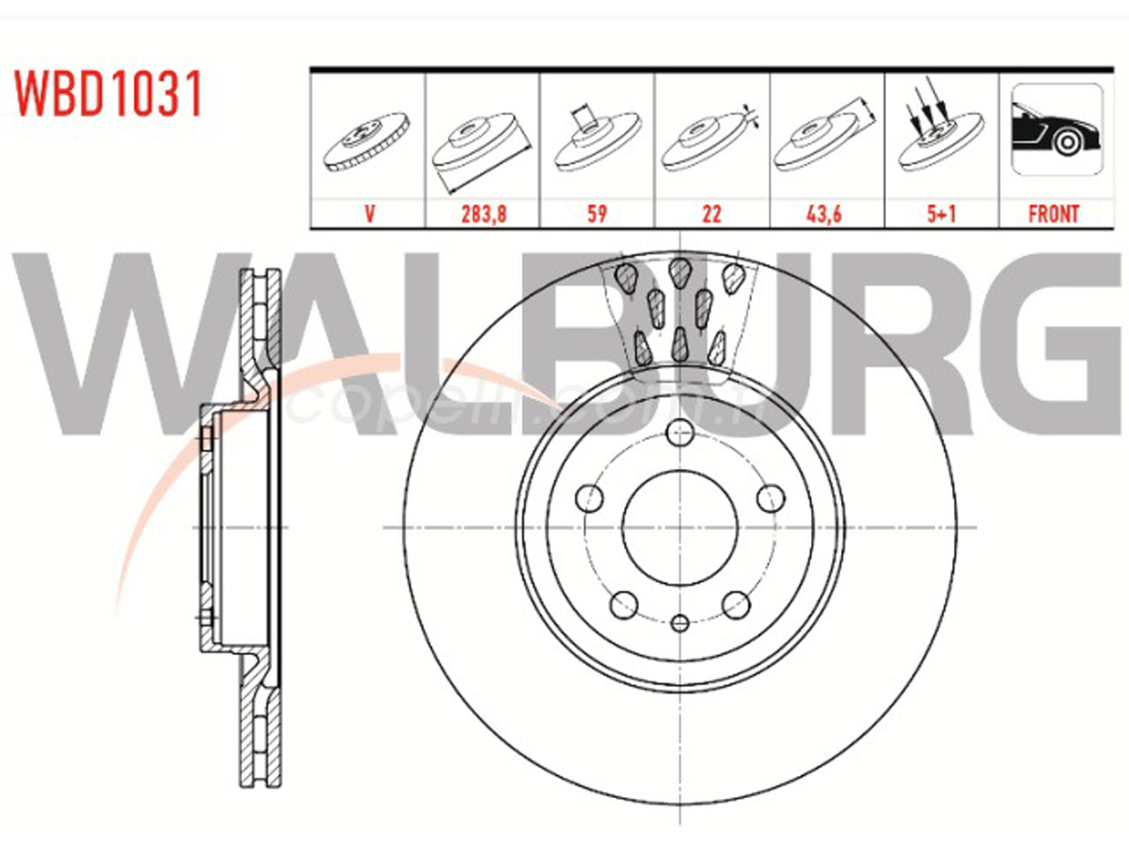 52015291WB - (WBD1031)DISK,FREN(ON) TEK DYB/ ALFA 156/147 / WALBURG