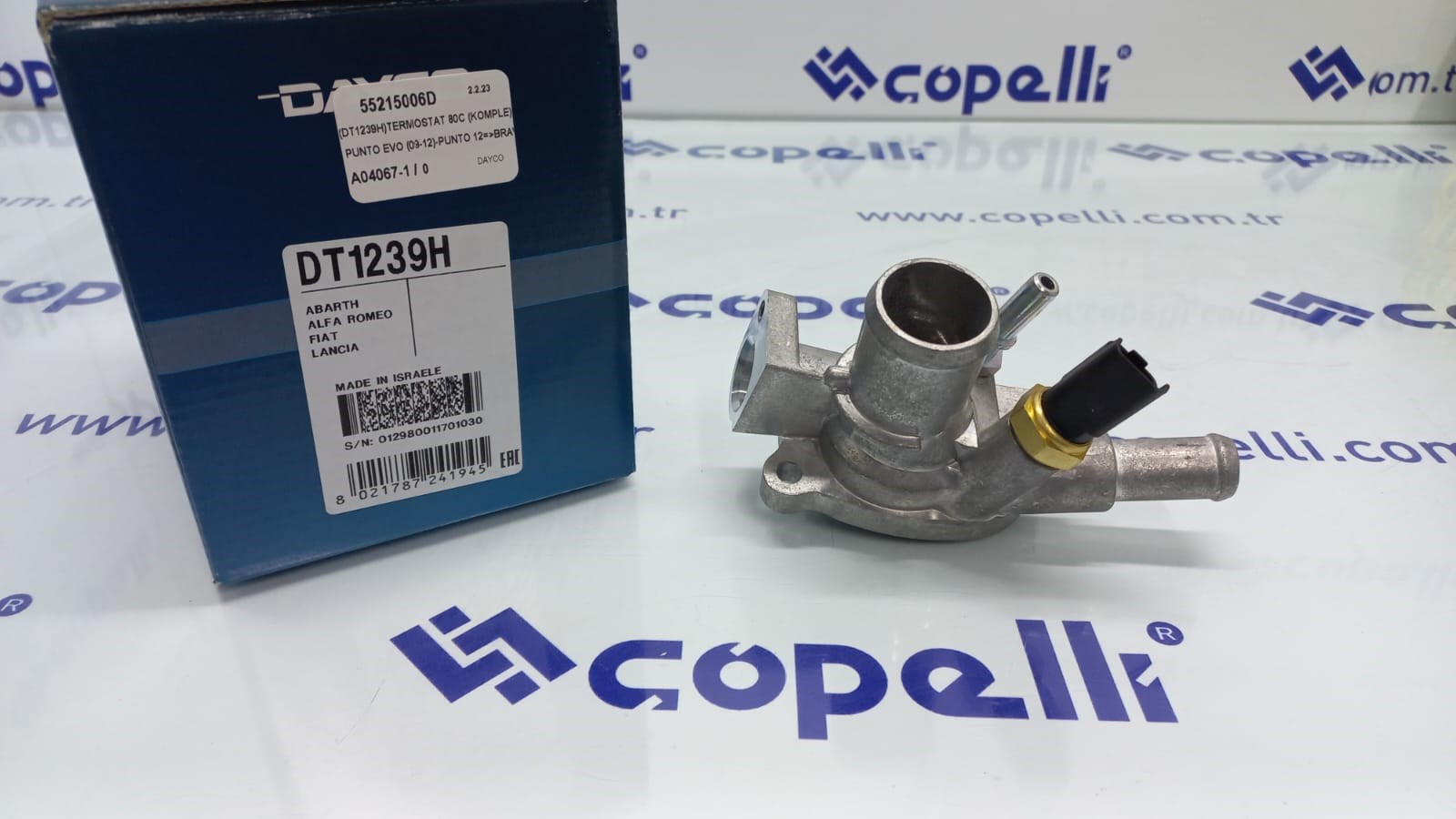 55215006D - (DT1239H)TERMOSTAT 80C (KOMPLE) PUNTO EVO (09-12)-PUNTO 12=>BRAVO II 08=>FIAT 500 08=>1.4-1.4 16V / DAYCO