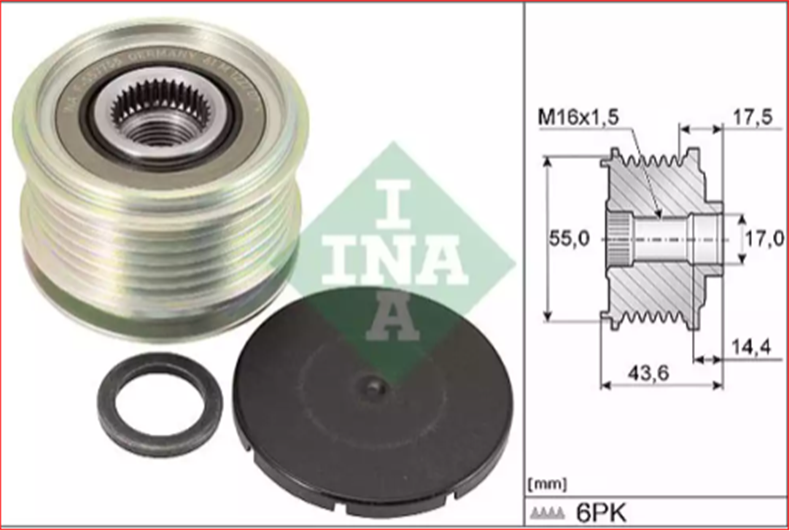 535010510 - ALTERNATOR KASNAGI CLIO-MGN-KNG 6 KANAL K4M-K4J-K9K-F4P (535010510 7700110616 7701477689 8200548796)-INA-GENEL / INA