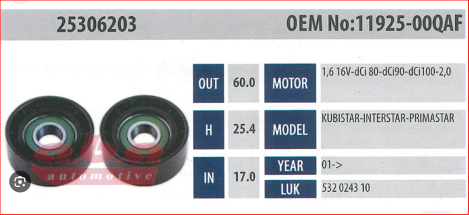 96230011280AR - GERGI RULMANI 60*17*25 (KANGO+MEGANE+LAGUNA+CLIO)-ABA-RENAULT / ABA