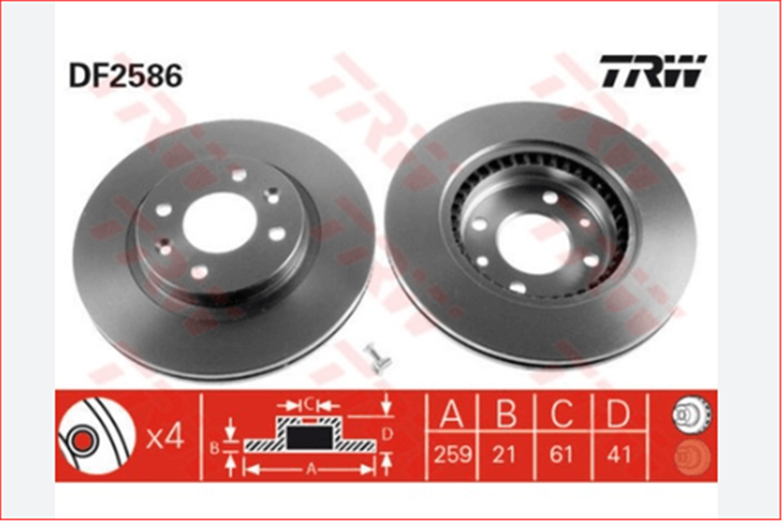 TRW-DF2586 - FREN DISKI ON TK HAVALI R19 CLIO II MEGANE I KANGOO LOGAN THALIA MCV SANDERO-TRW-RENAULT / TRW