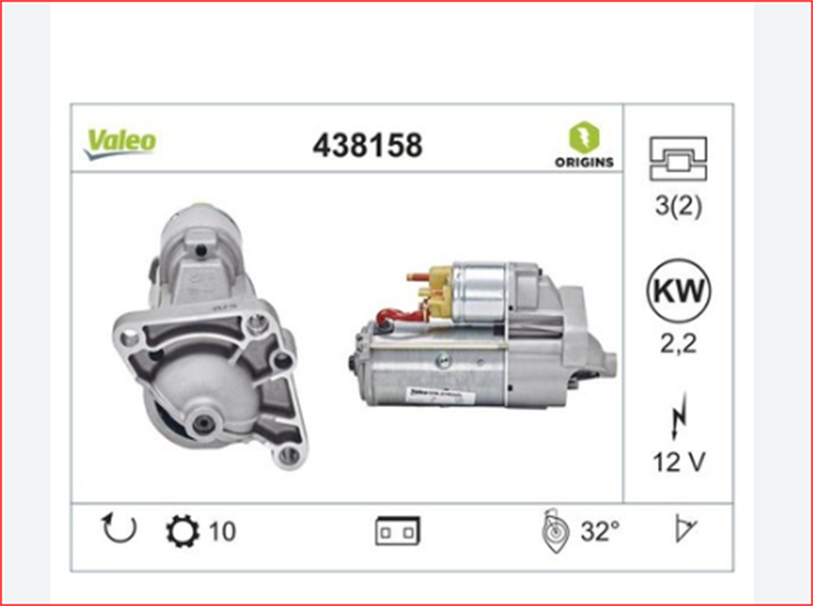VAL-438158 - MARS MOTORU 12V 10 DIS MASTER II-MOVANO 2.5 DCI G9UM728158 M728158 (2330000Q0B,2330000Q0C,2330000QAF-VALEO-RENAULT / VALEO