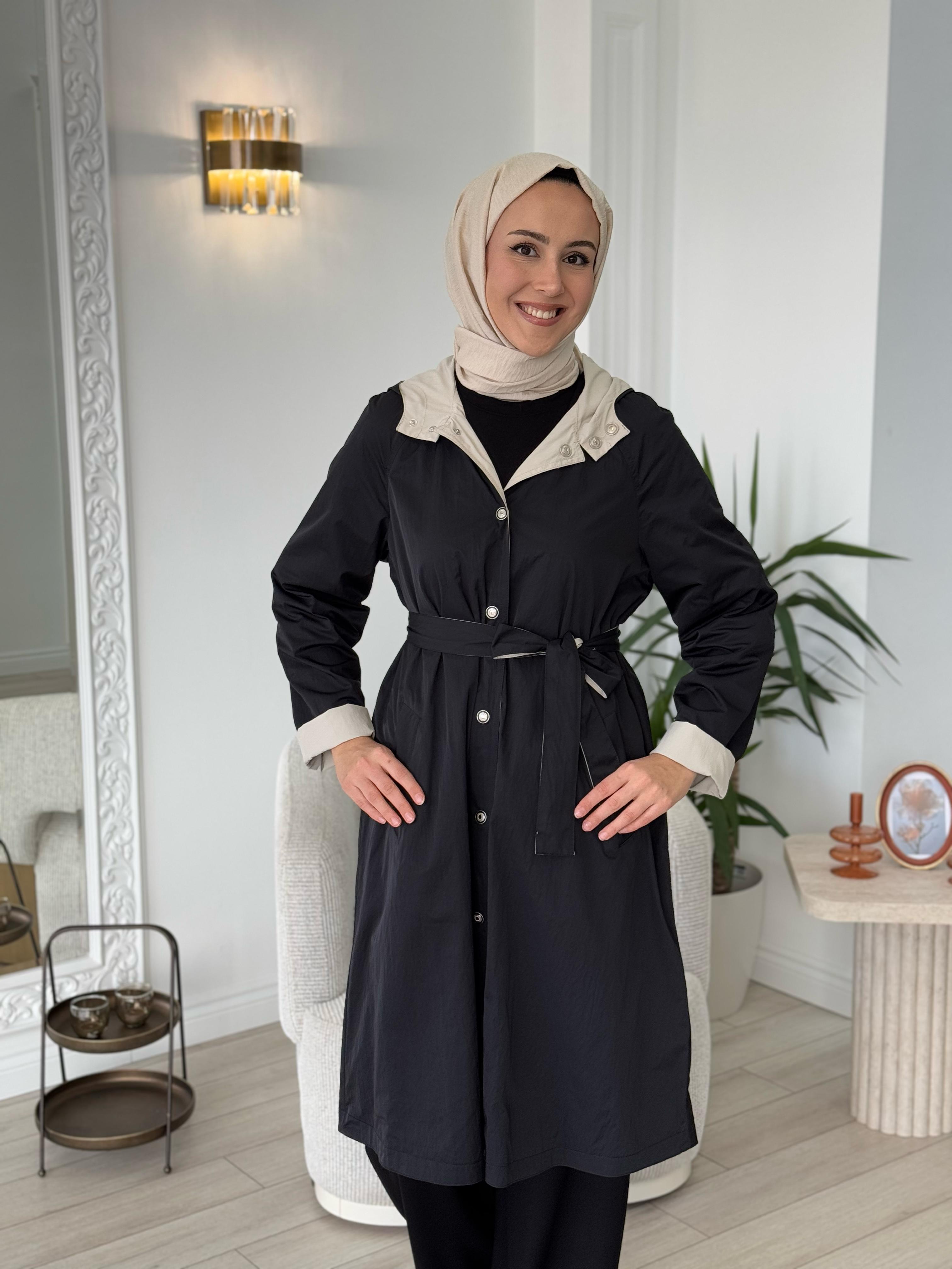 Almarwah Çift Taraflı Kap Siyah Bej 404928