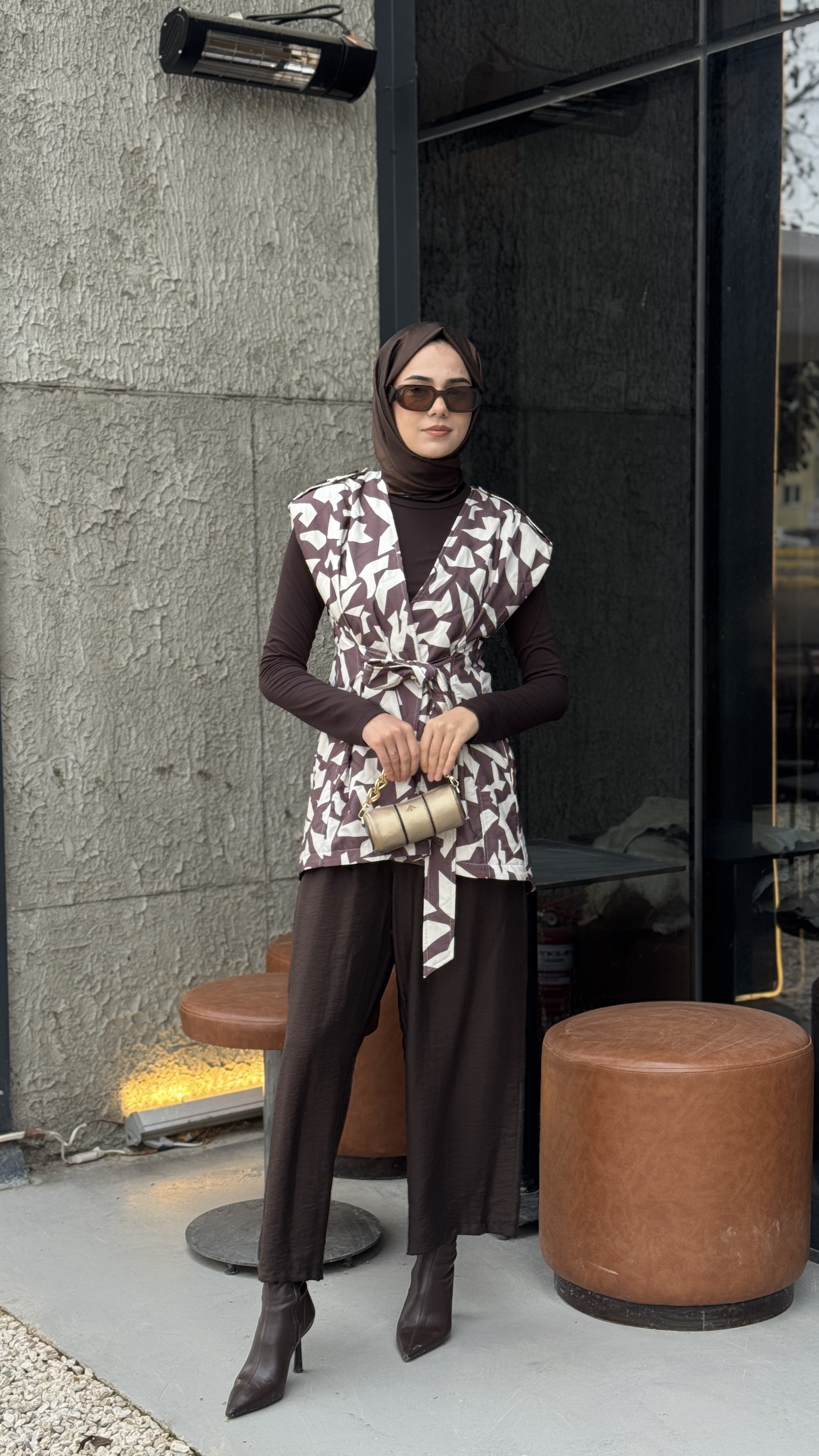 Almarwah Desenli Kuşaklı Yelek 405015