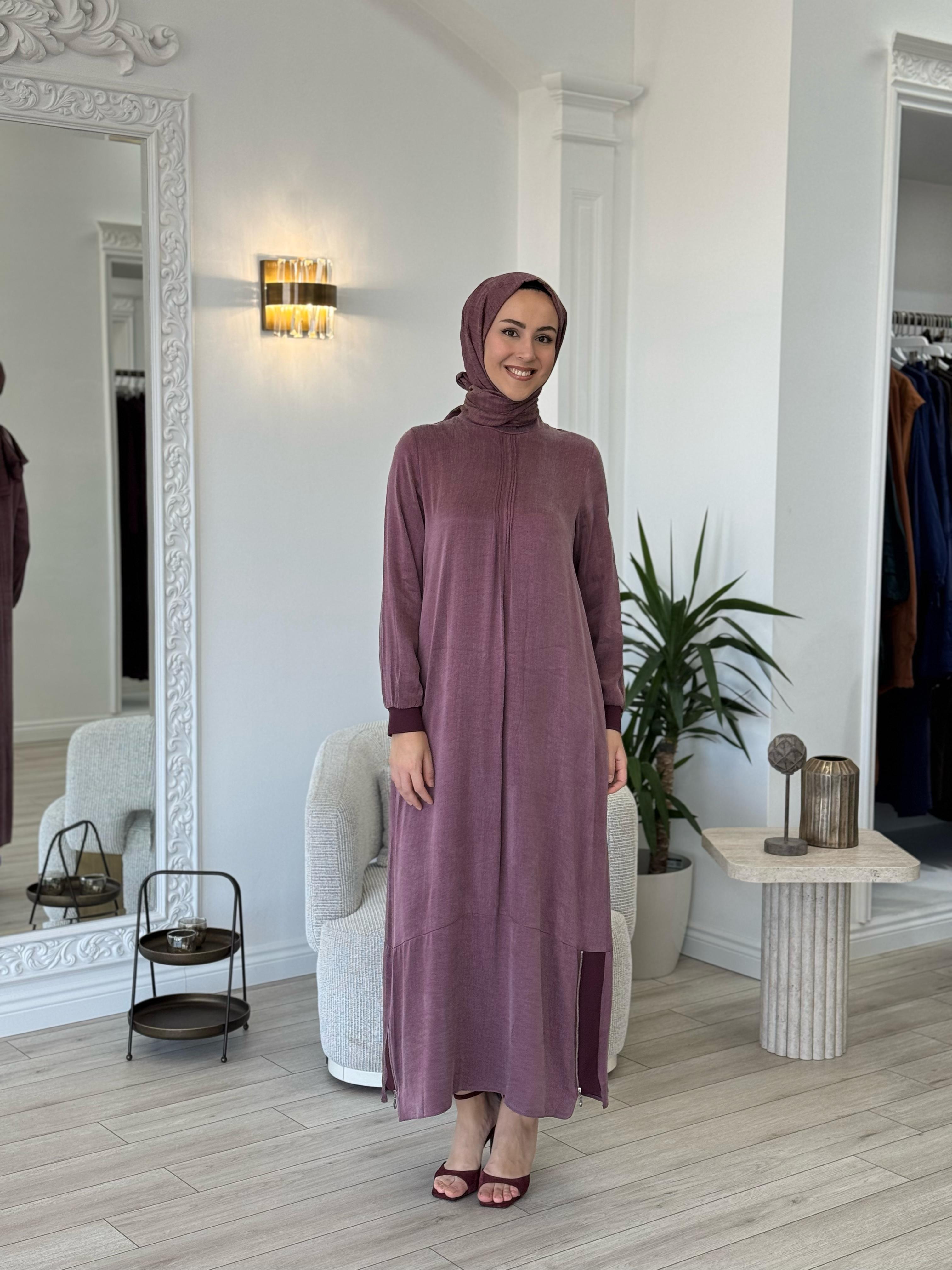 Almarwah Fermuar Detaylı Elbise Bordo 303809