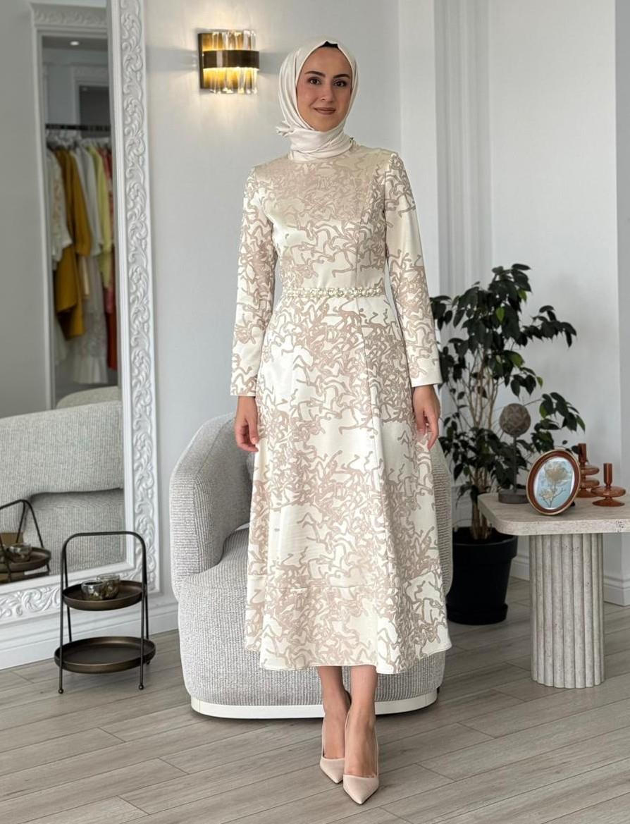 Almarwah İpek Elbise Bej 90476