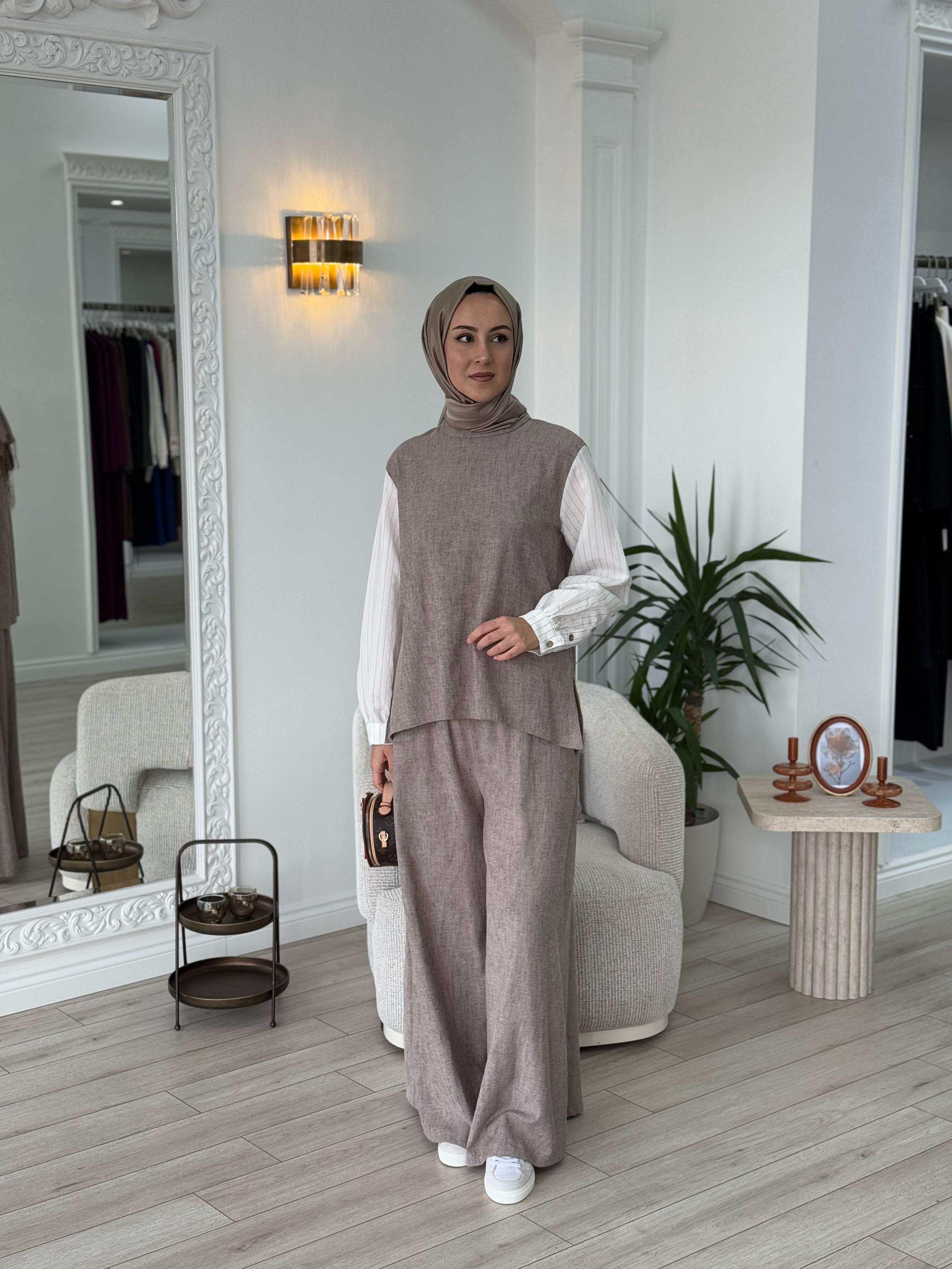 Almarwah Kolları düğmeli Keten Takım 202765