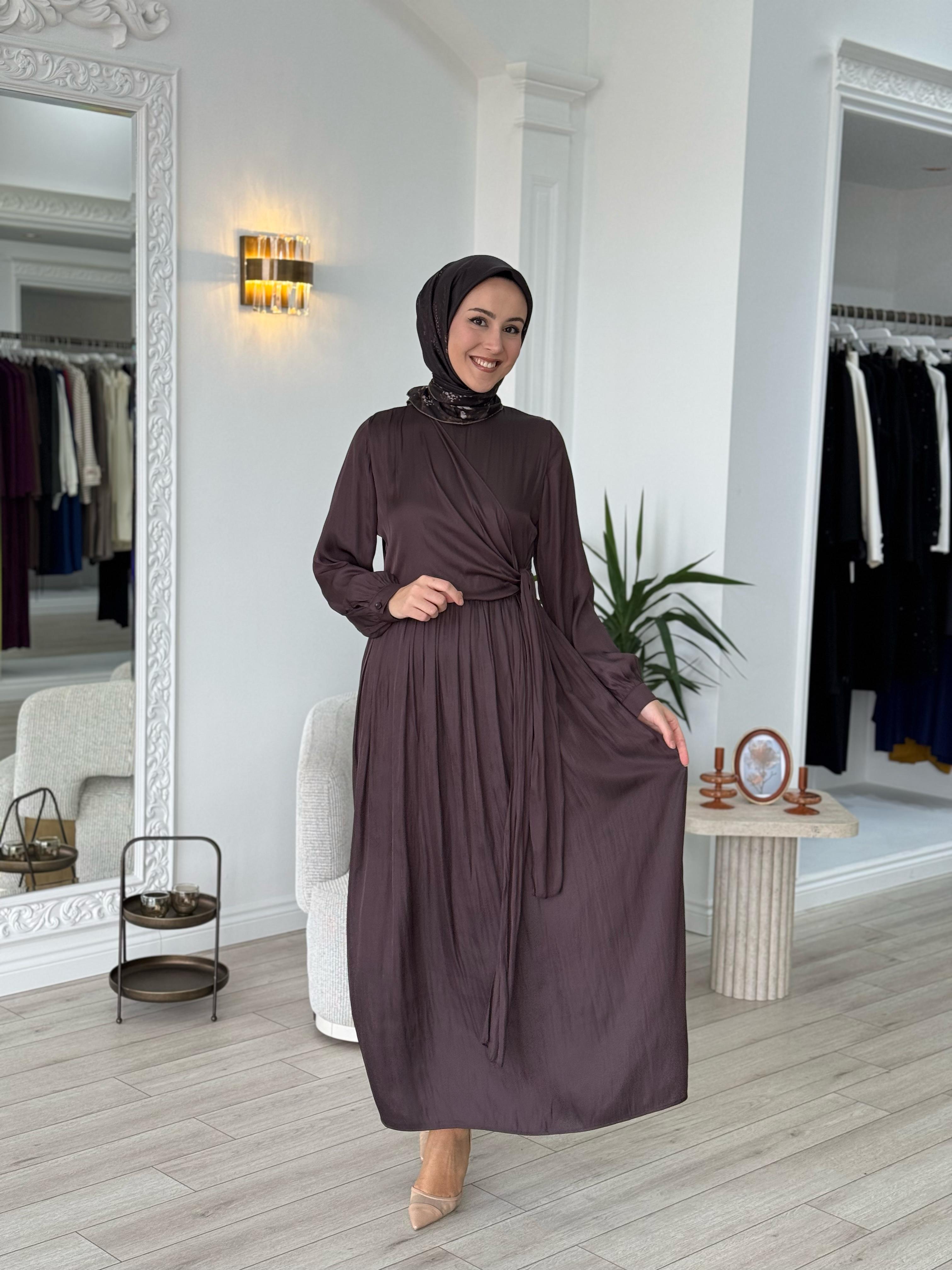 Almarwah Kruvaze Kahverengi Elbise 303821