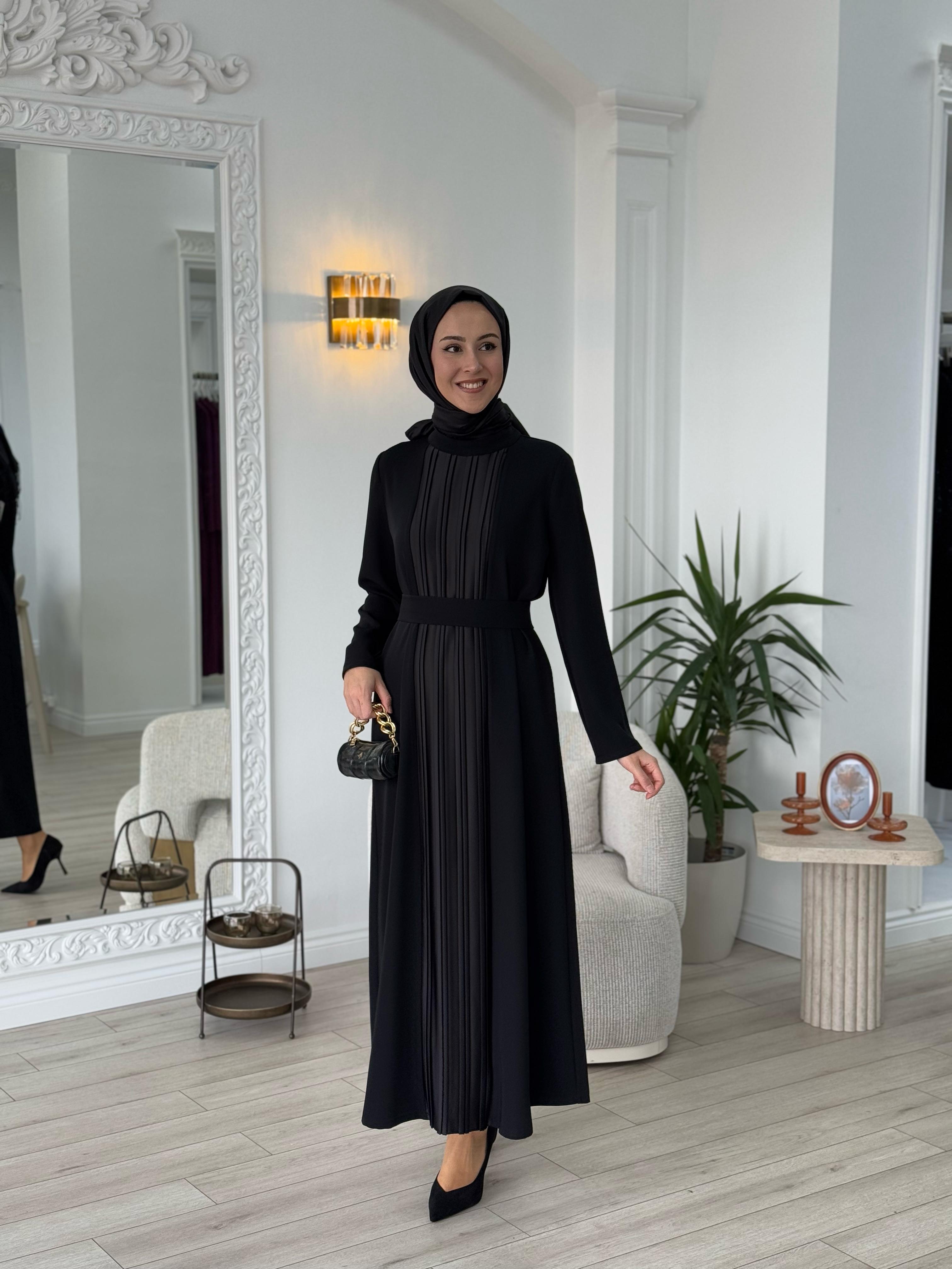 Almarwah Önü Detaylı Krep Elbise 90472