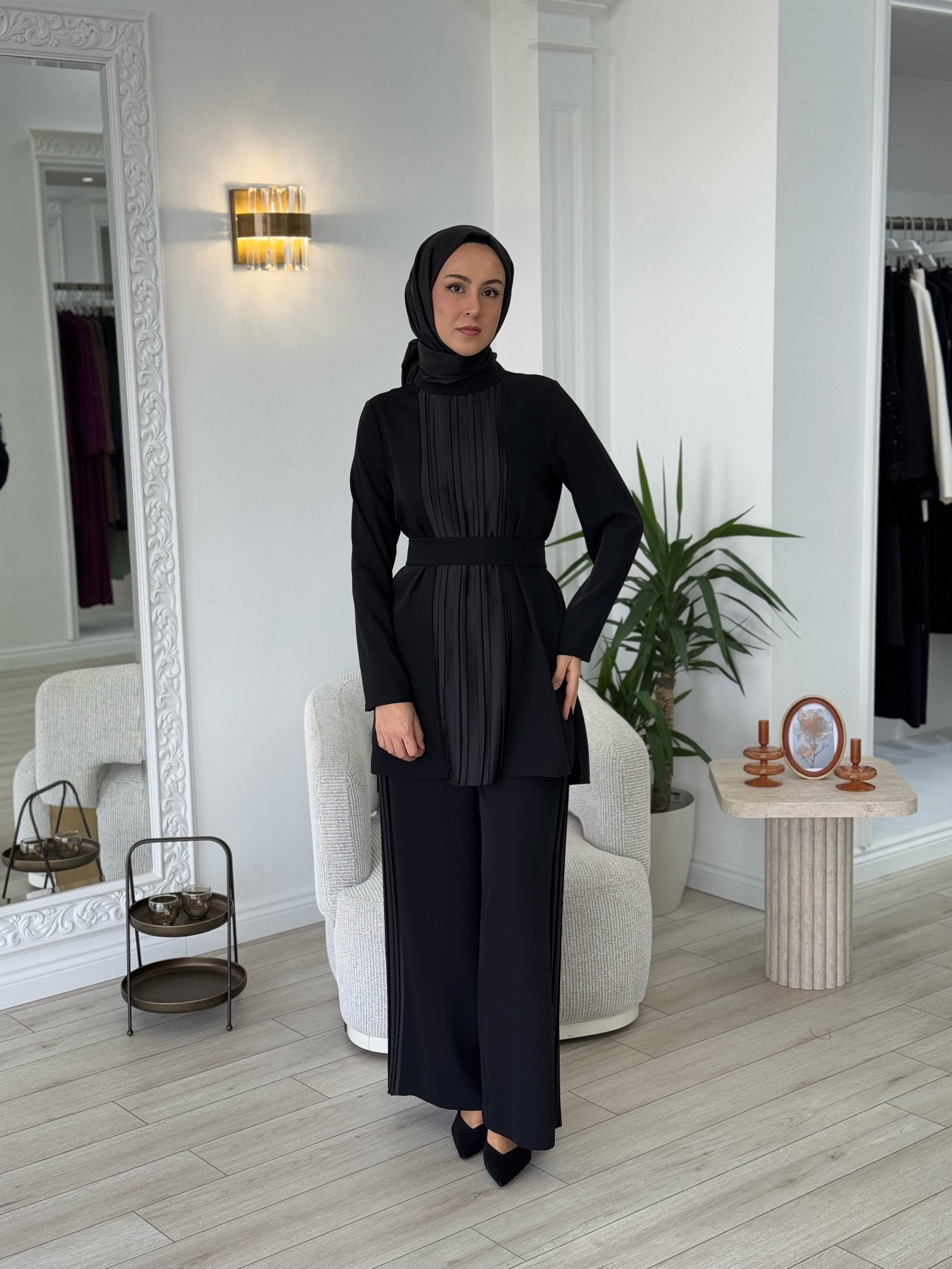 Almarwah Saten Detaylı Pantolonlu Takım 90329