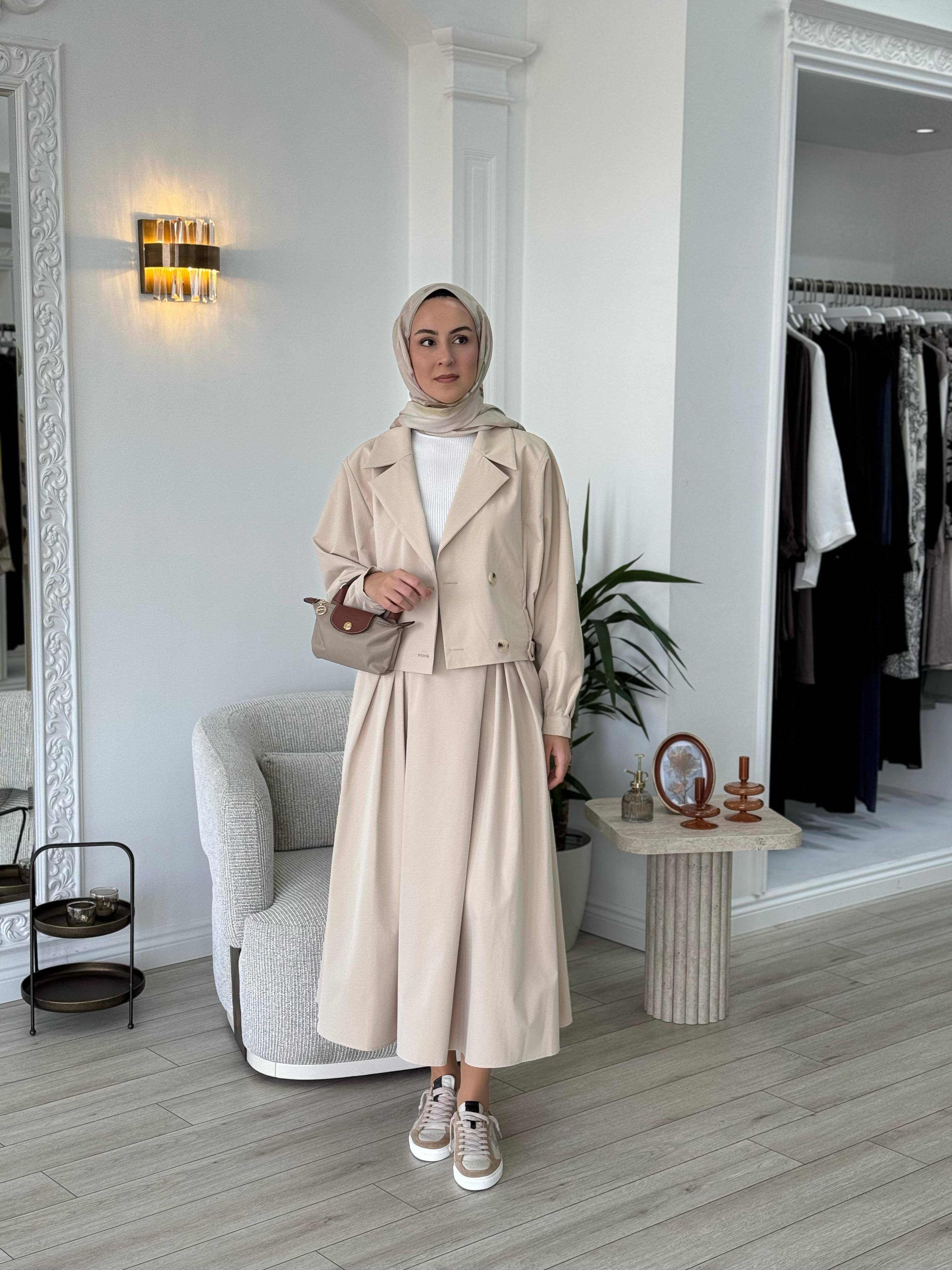 Kahma Bomber Ceket Etek Takım Bej  25y25155
