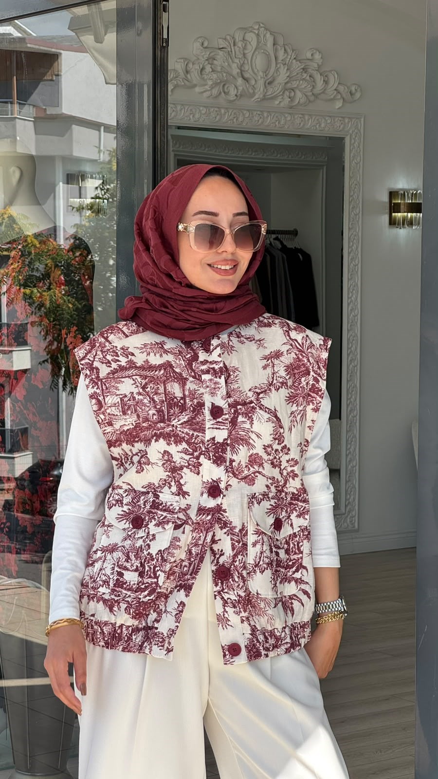 Kahma Bordo Desenli Yelek 25y24152