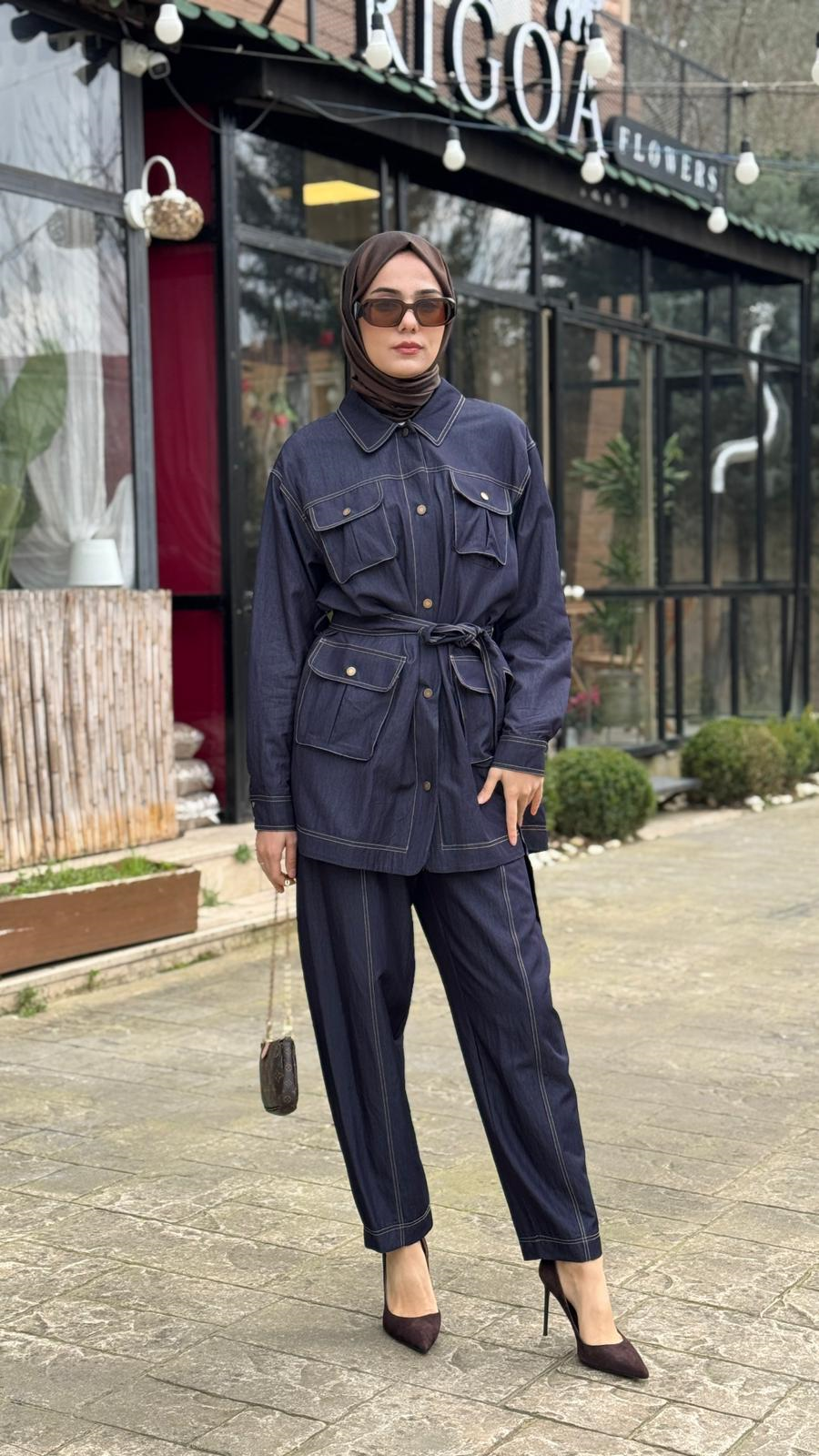 Kahma Cepli Kuşaklı Denim Oversize Ceket 26y25306