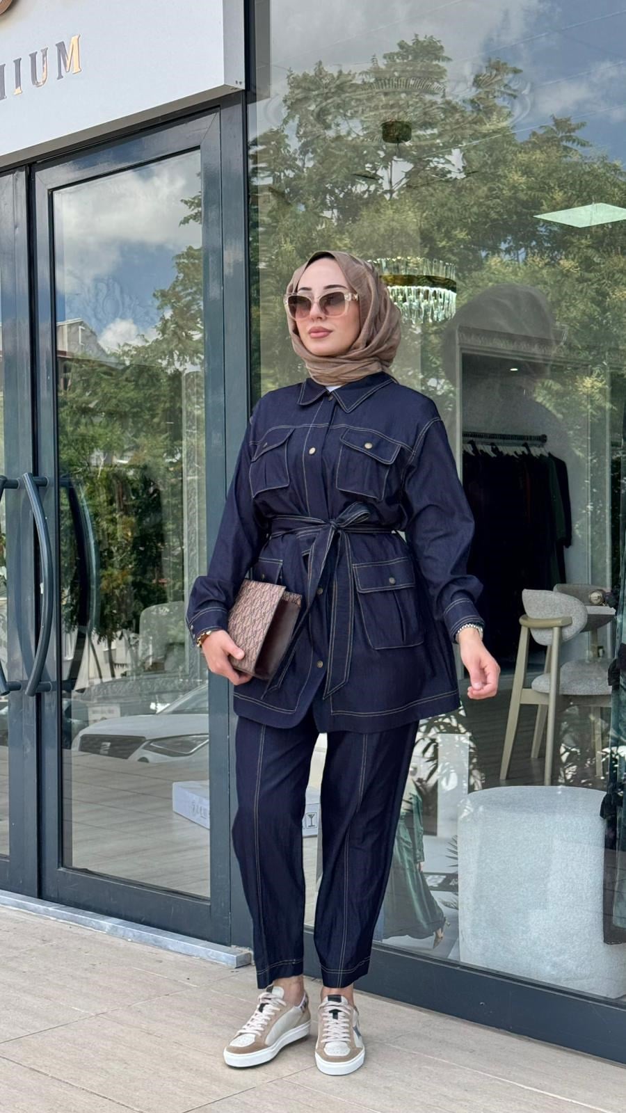 Kahma Cepli Kuşaklı Denim Oversize Ceket 26y25306