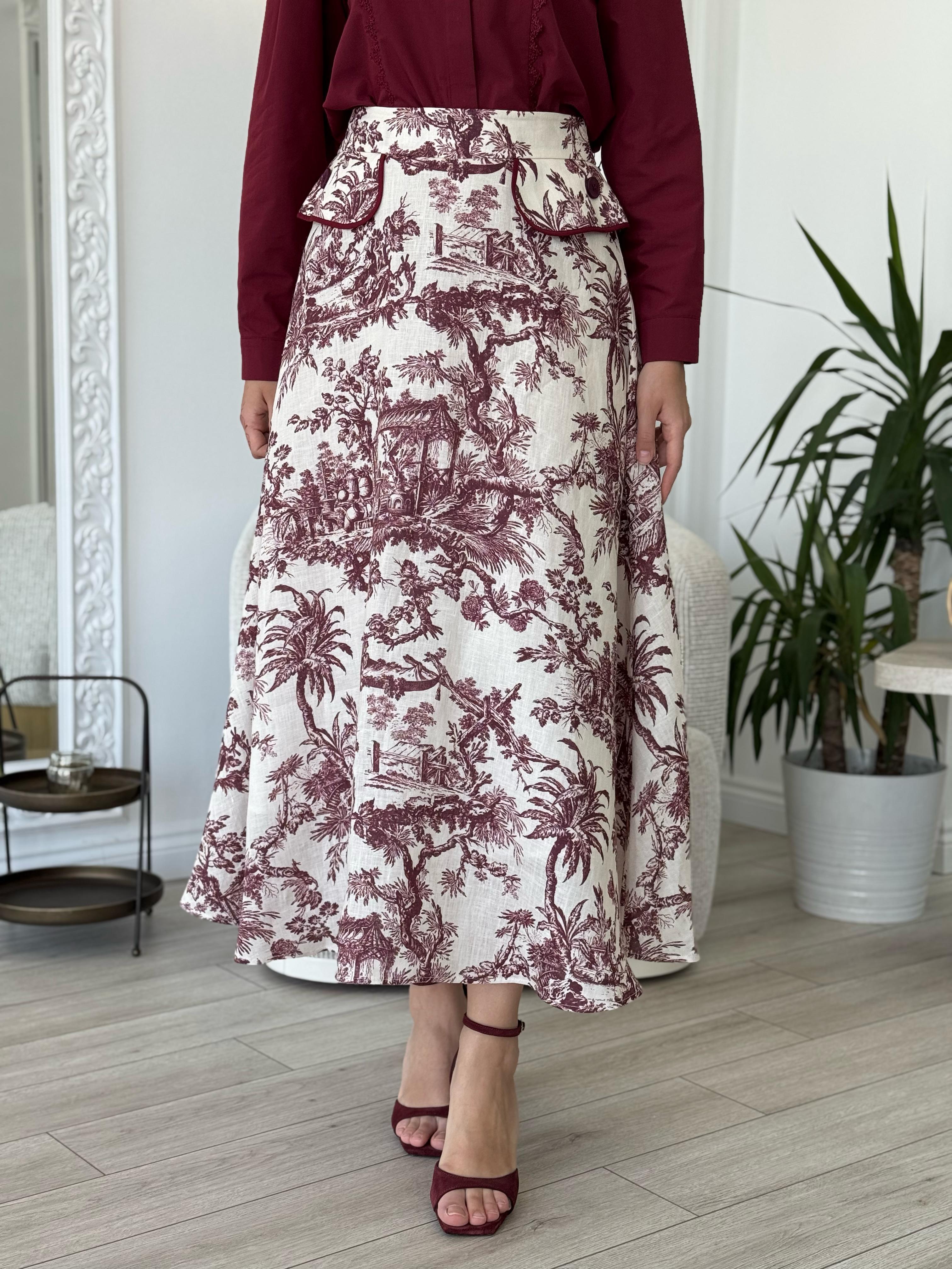 Kahma Desenli Etek Bordo 25y29158