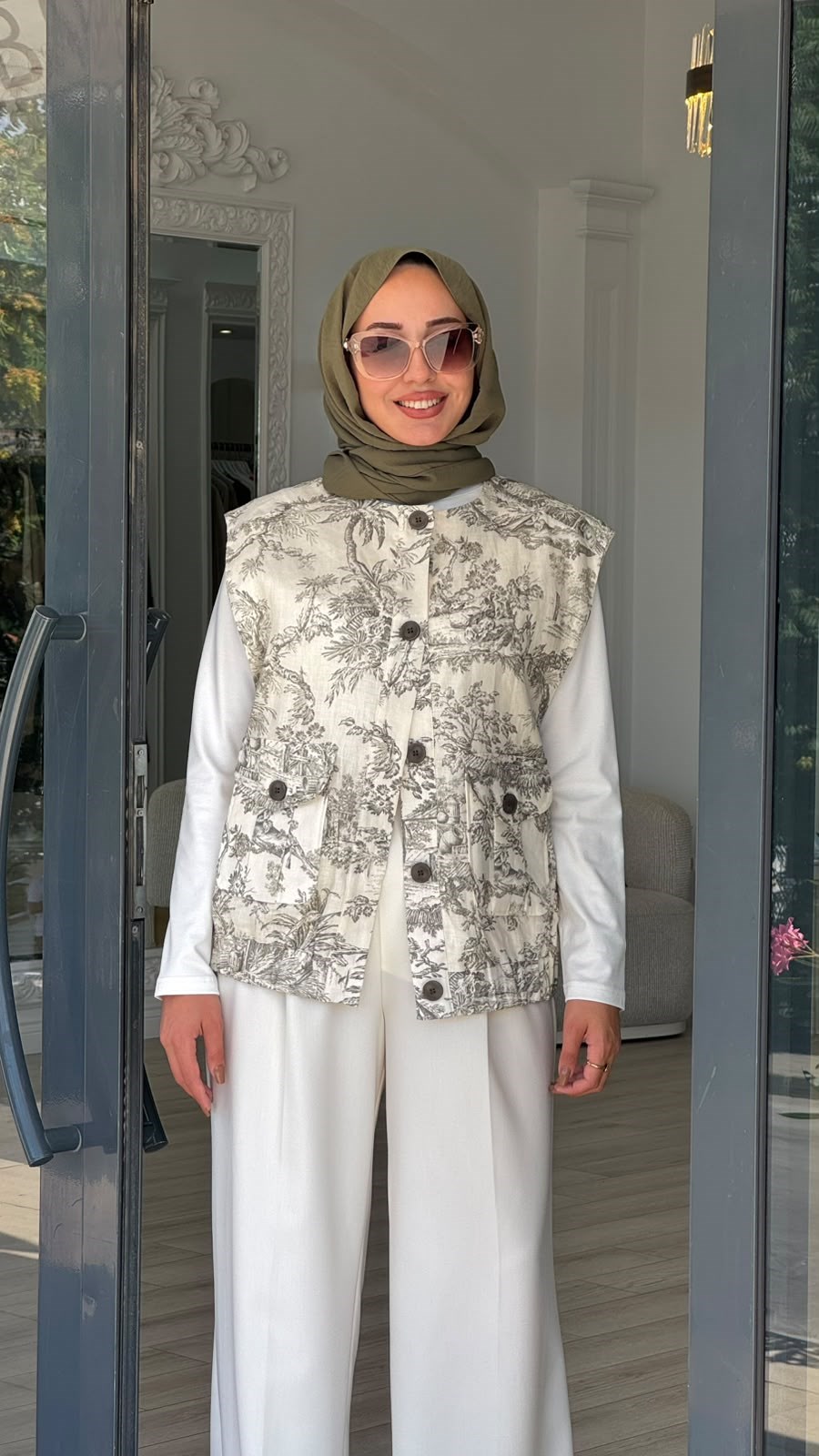 Kahma Desenli Yelek Orman Yeşili 25y24152