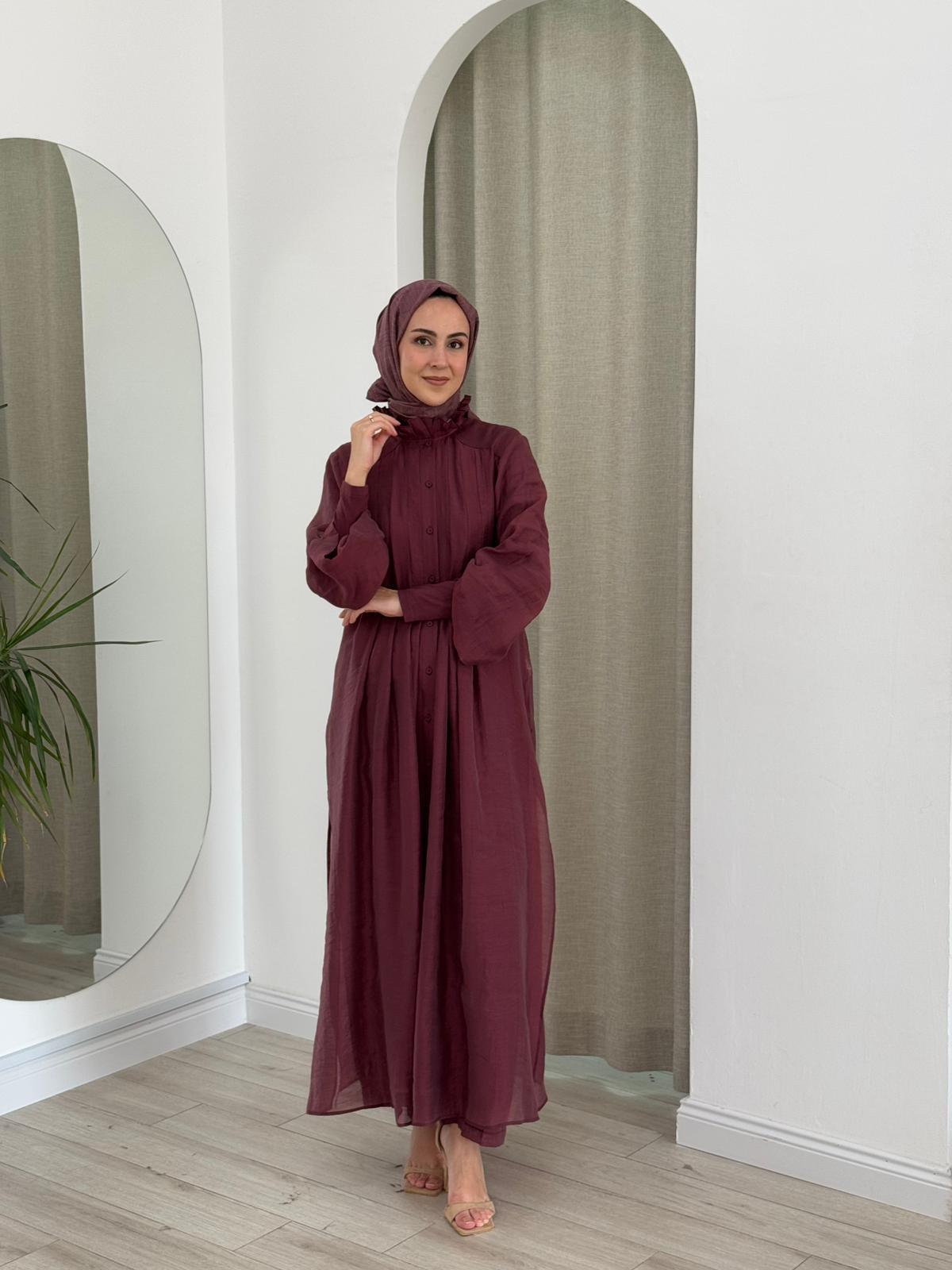 KAHMA DÜĞME DETAYLI GÖMLEK ELBİSE BORDO KHM25Y14152