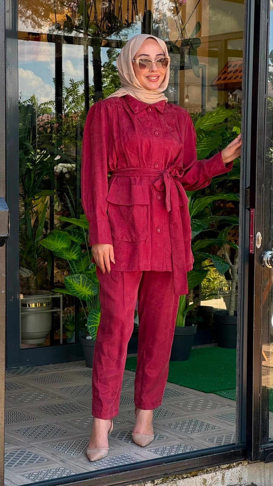 Kahma Düğme Detaylı Takım Bordo 25y25158
