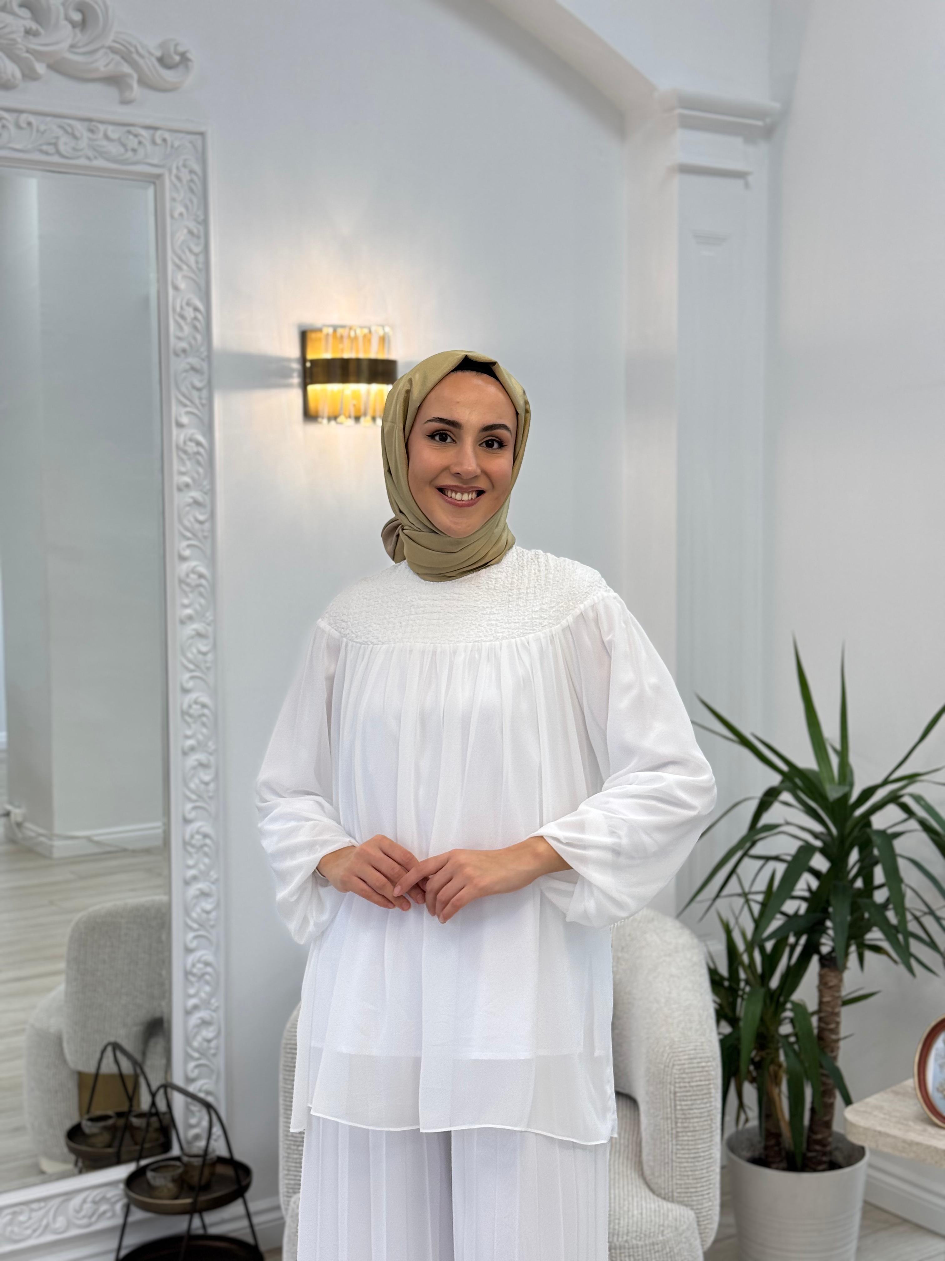 Kahma Şifon Detaylı Beyaz Bluz 25y17163