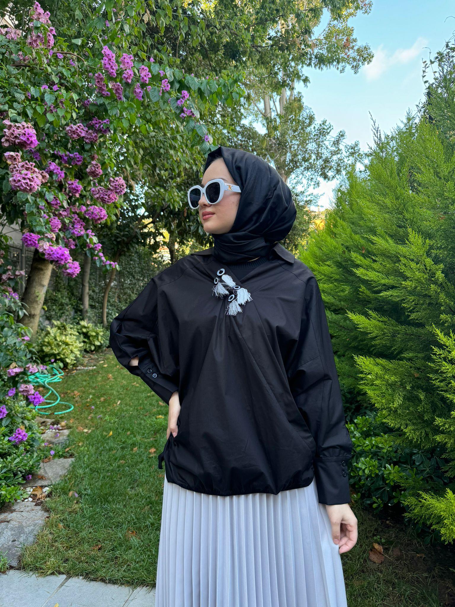 Kahma V Yaka Detaylı Gömlek Siyah 24y18056