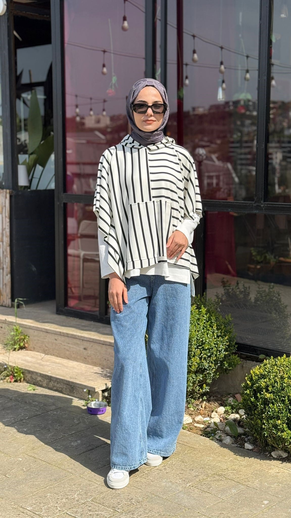 Kahma Yarasa Kol Çizgili Sweat Bluz 26y17323