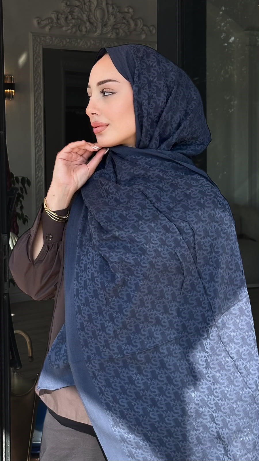 Maisa İpek Pamuk Tencel Şal Lacivert 2958