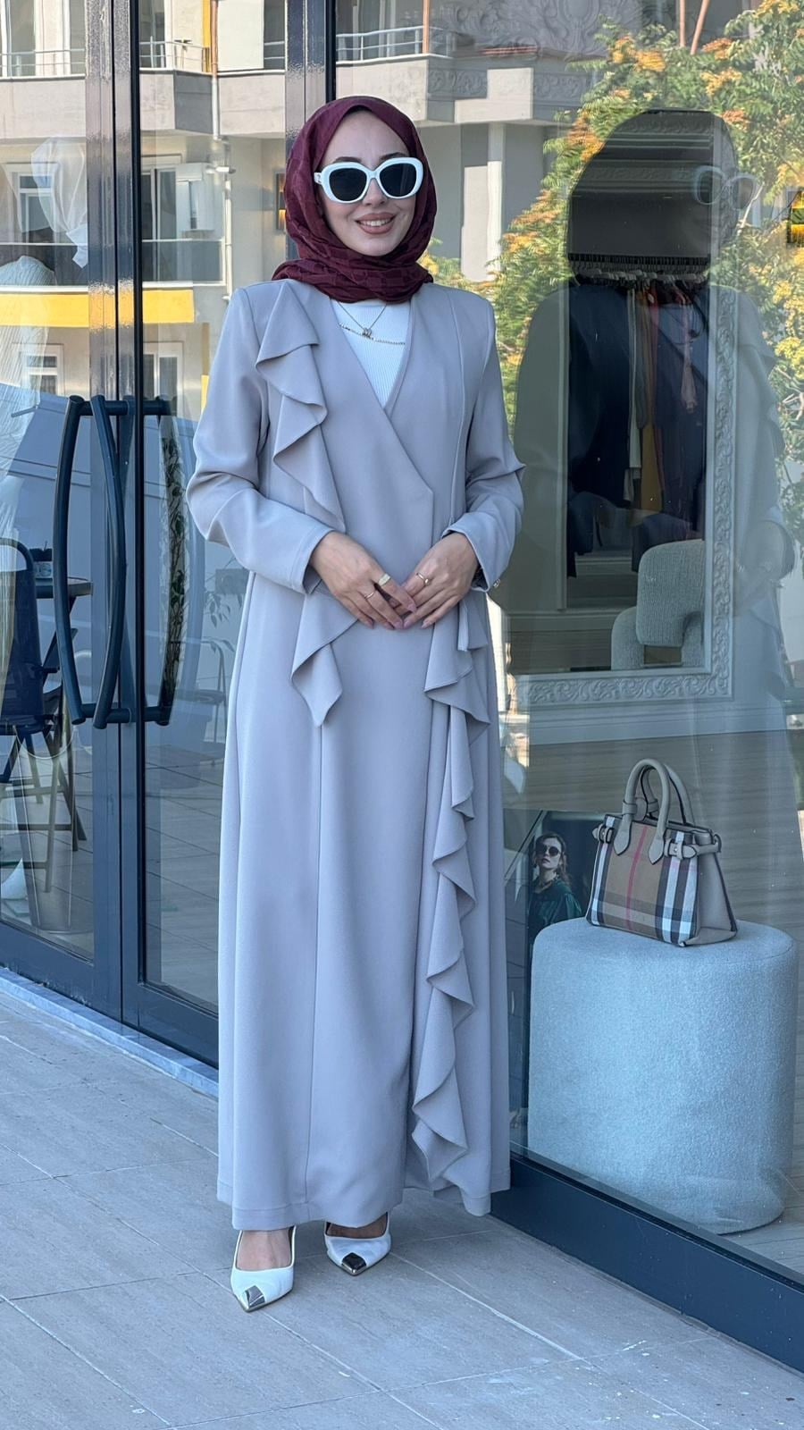 Miss Dalida Detayı Hareketli Kumaş Kap Vizon t24k-8008