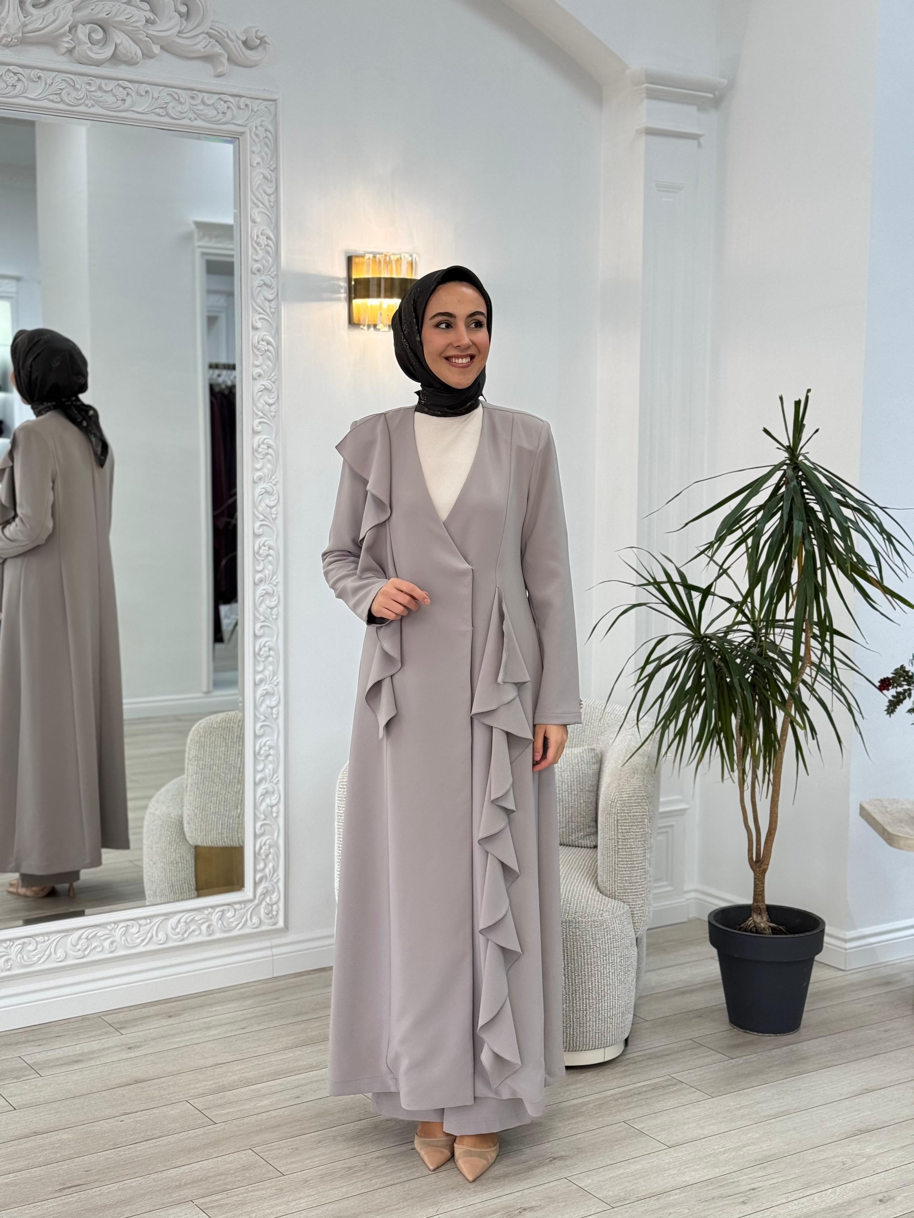 Miss Dalida Detayı Hareketli Kumaş Kap Vizon t24k-8008