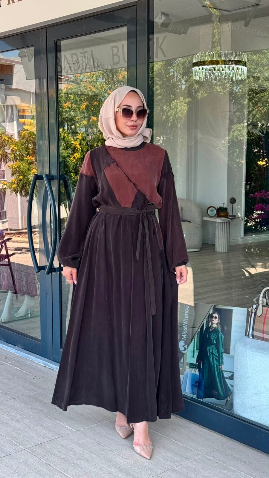 Misswhence Asimetrik Patchwork Kuşaklı Elbise 39801