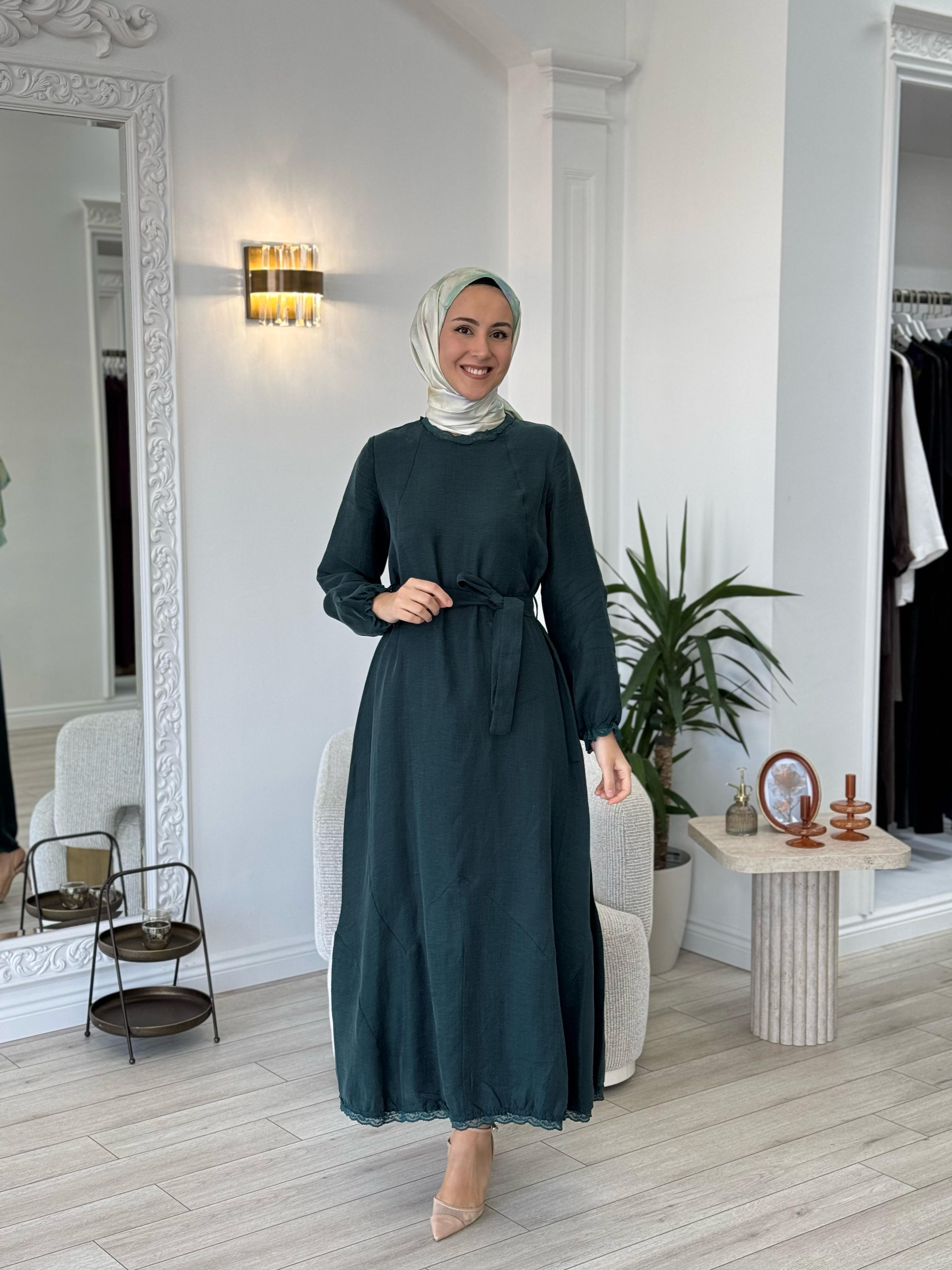 Misswhence Dantel Detaylı Elbise Zümrüt 37831