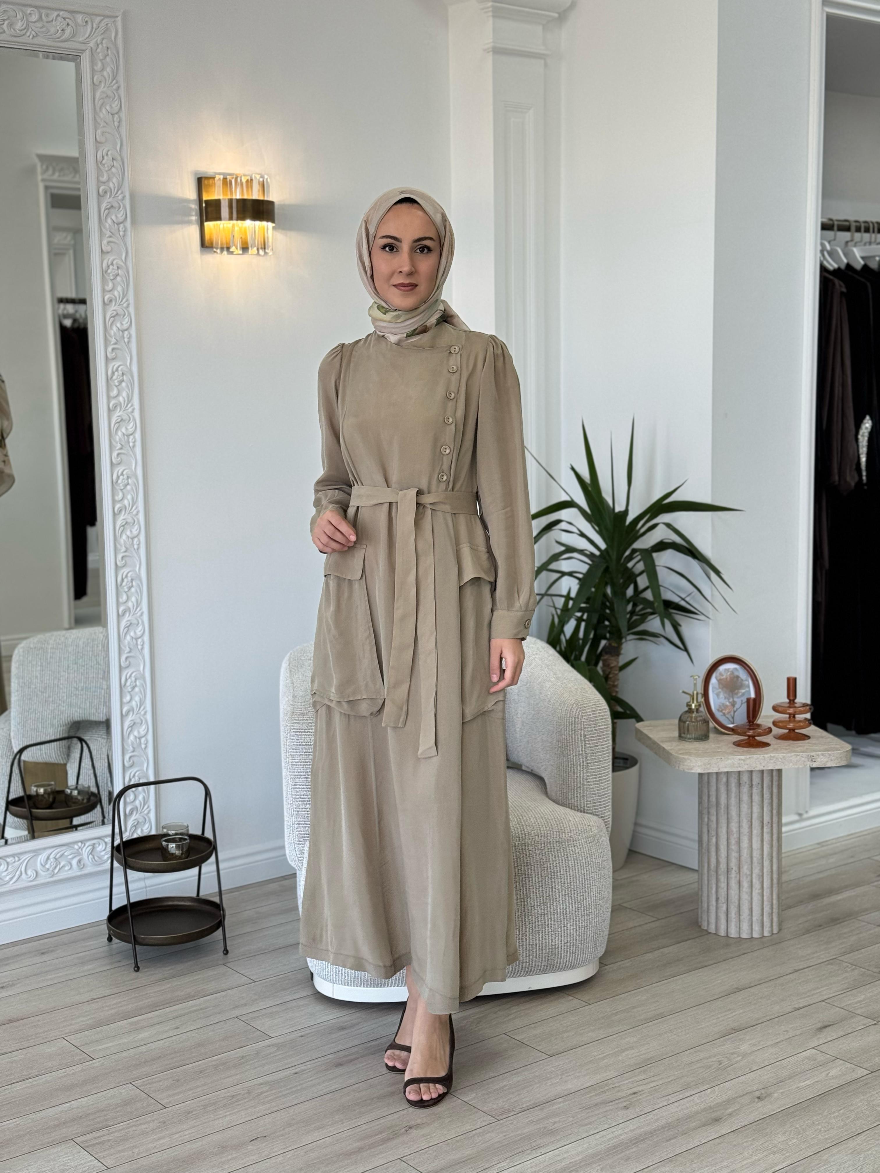 Misswhence Düğme Detaylı Elbise Taş 37805