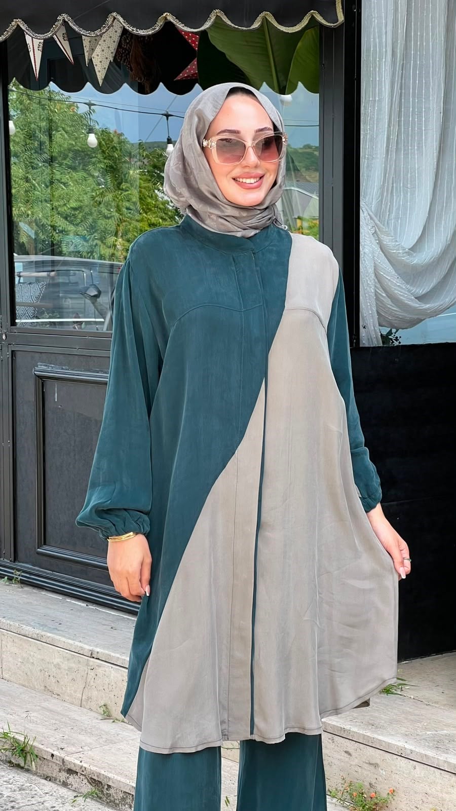 Misswhence İki Renkli Gömlek Zümrüt-Taş 37315