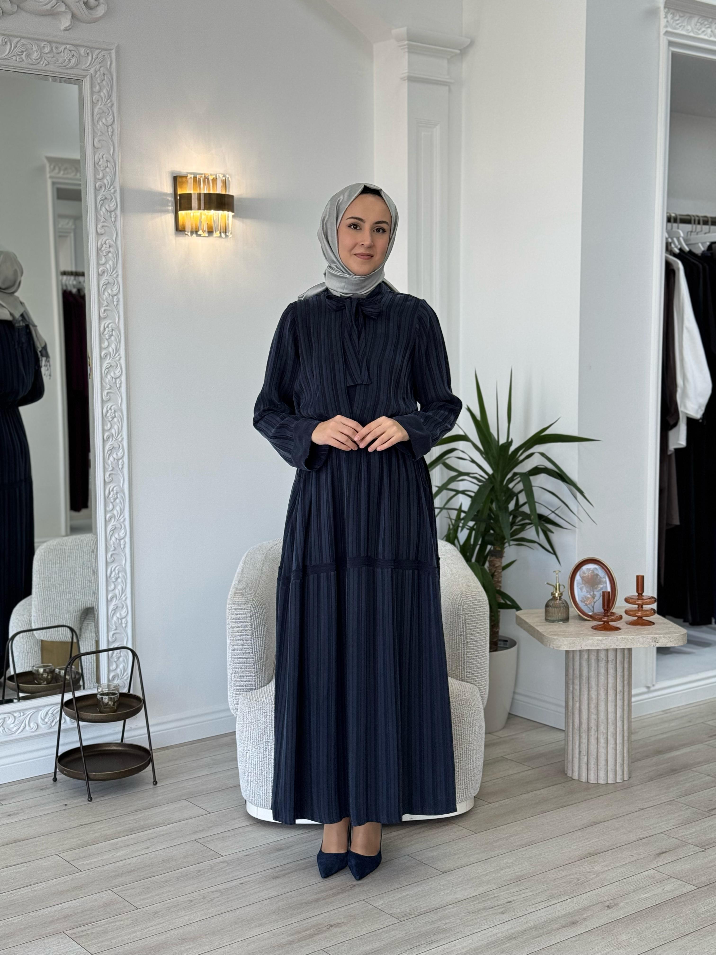 Misswhence Kendinden Desenli Elbise Lacivert 37810