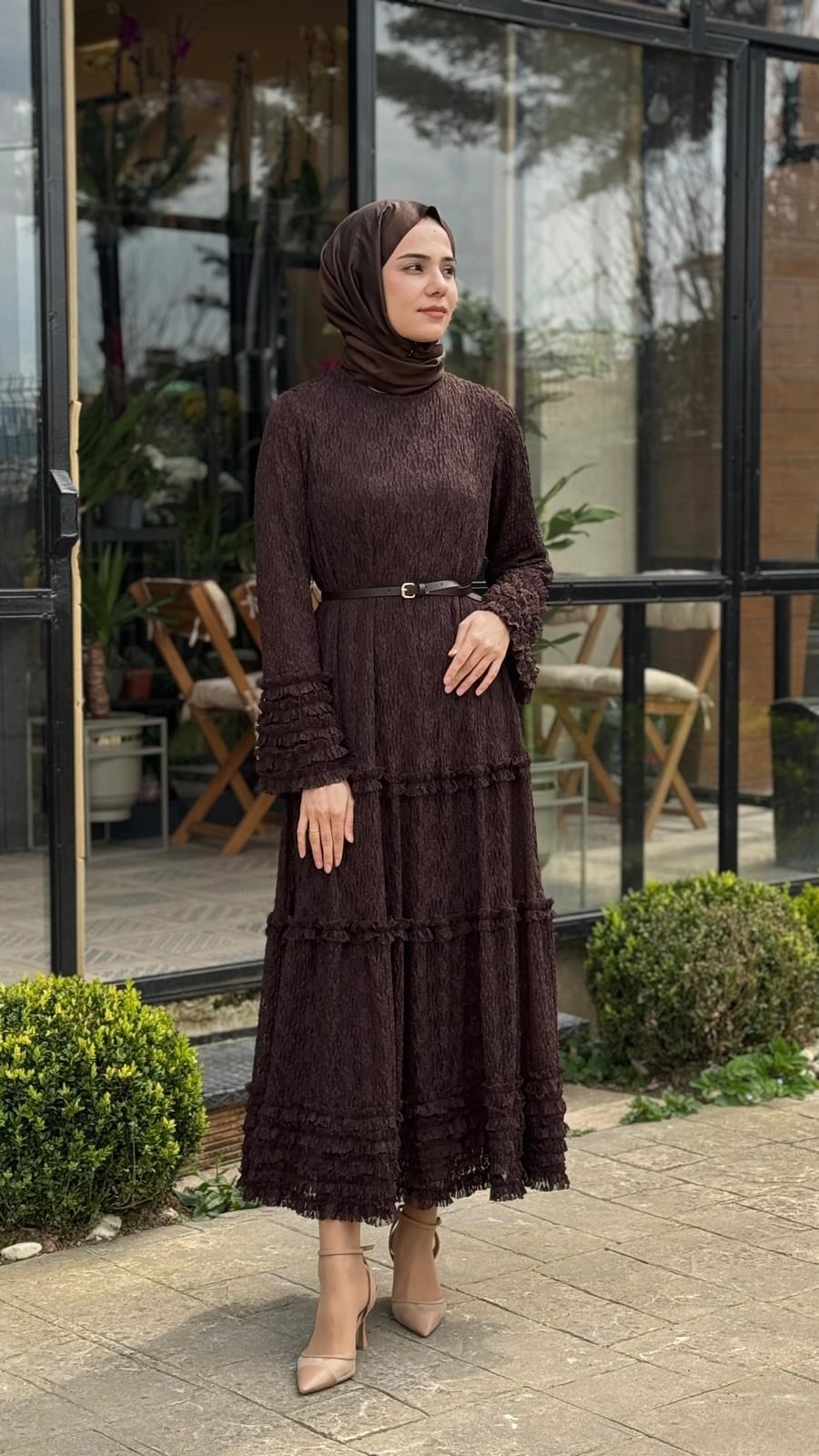 Nurcan Çetin Dantelli Katlı Elbise 26116