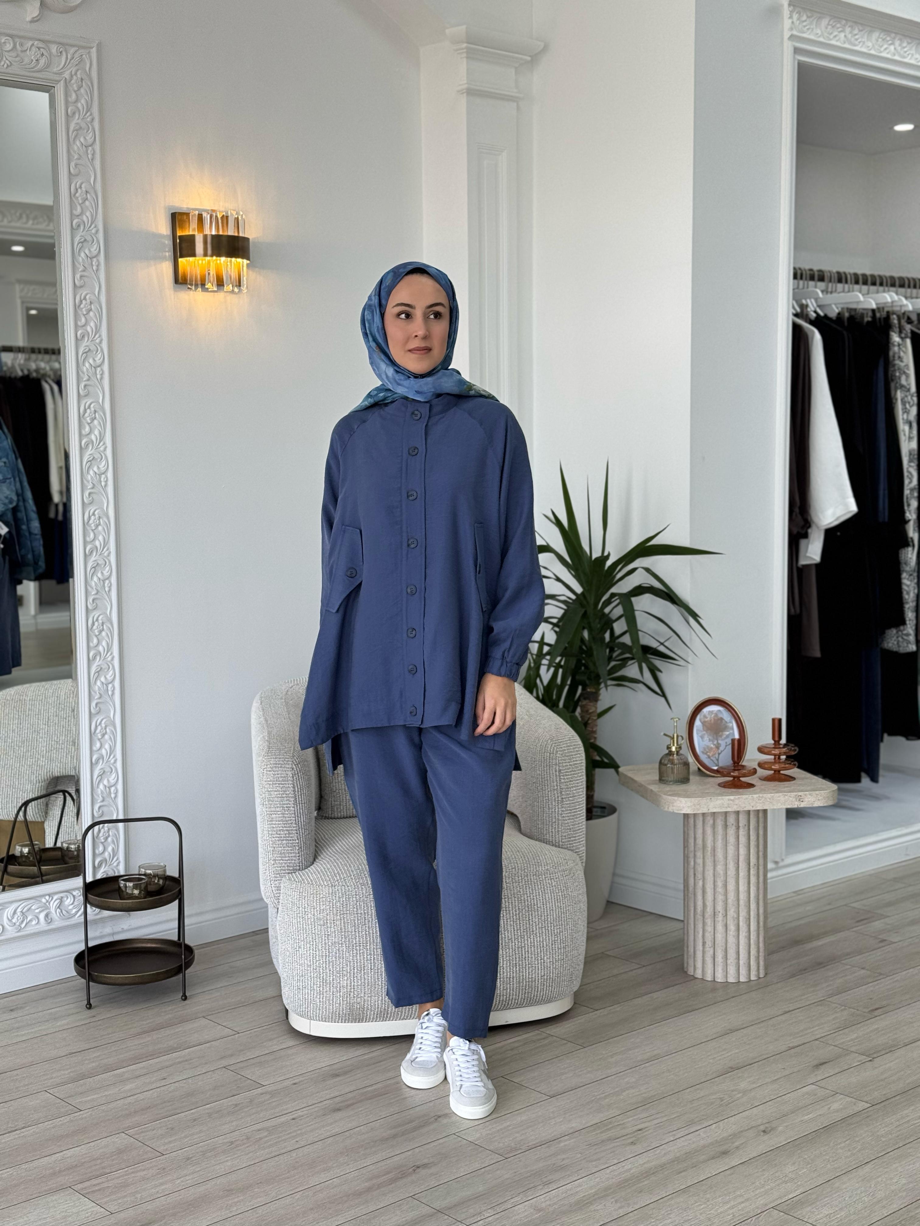 Nurcan Çetin Pantolonlu Takım İndigo 25441
