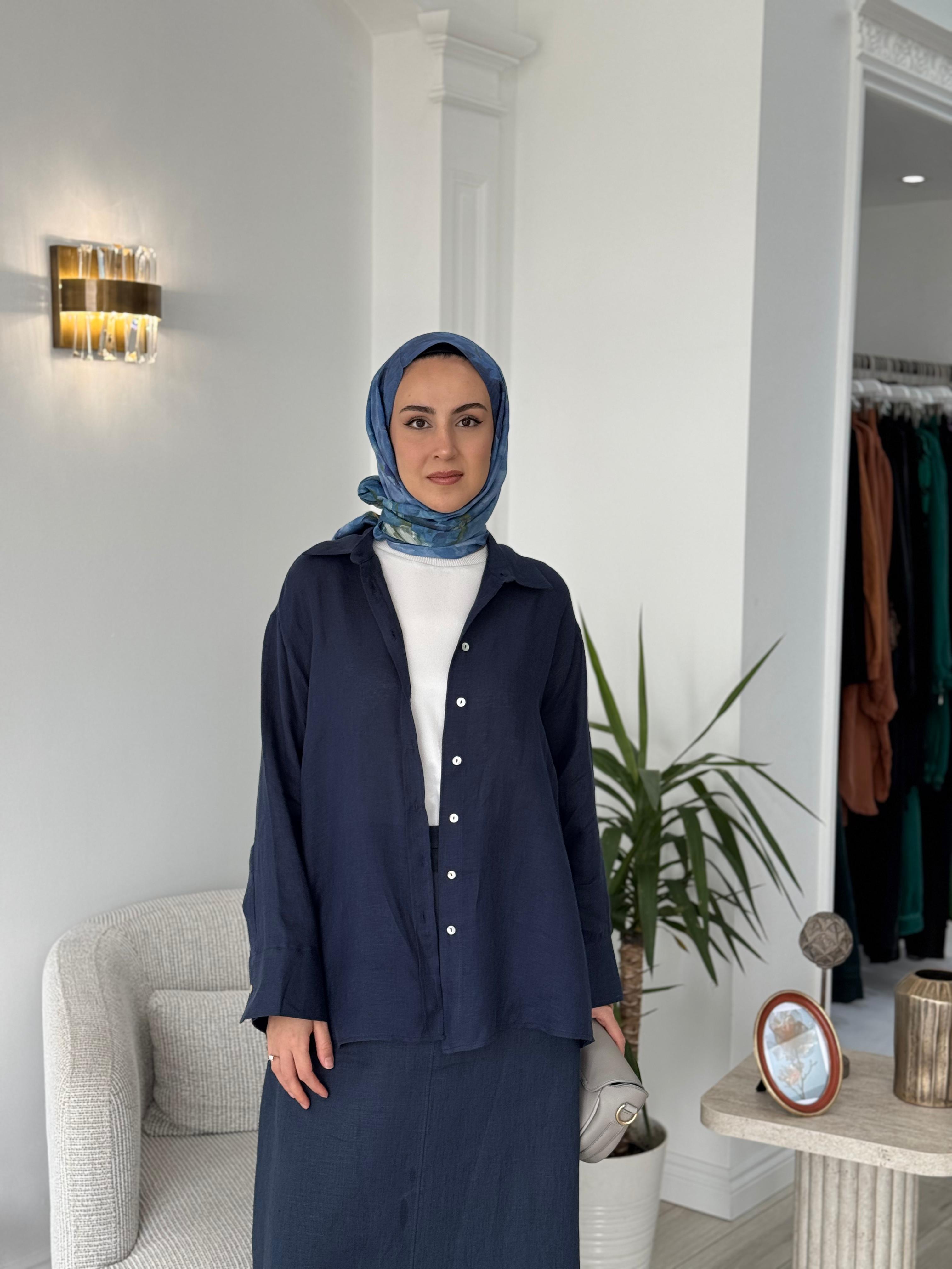 QOOQ Lin Gömlek Lacivert 25ss212
