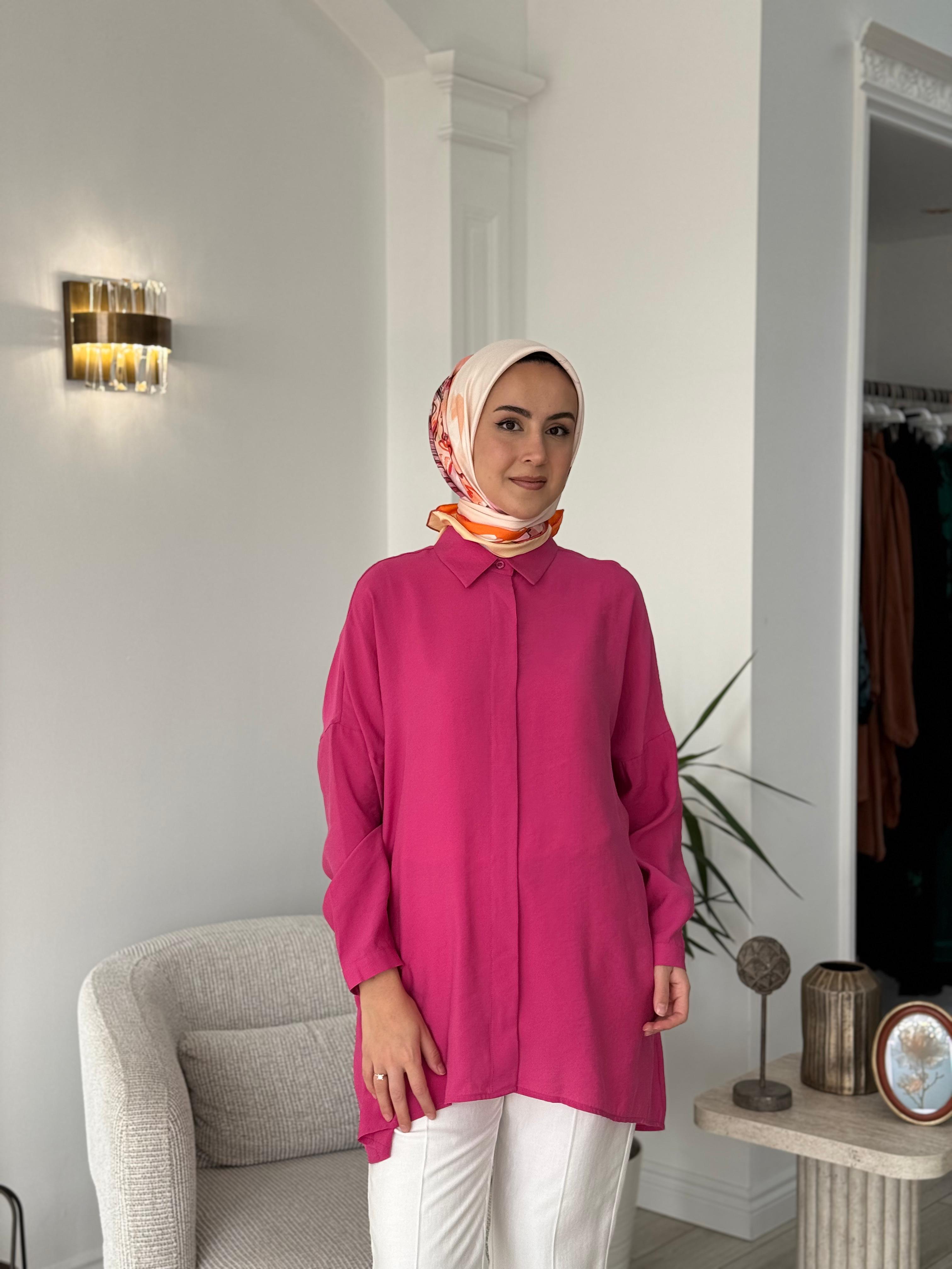 QOOQ Yarasa Kol Gömlek Fuşya 25ss231